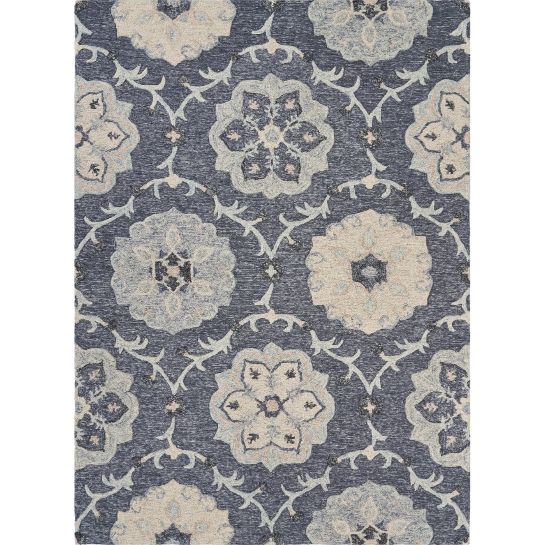HomeRoots 4000396279 7 x 9 (ft) Tufted Wool Dark Gray Blue Rectangular Indoor Area rug