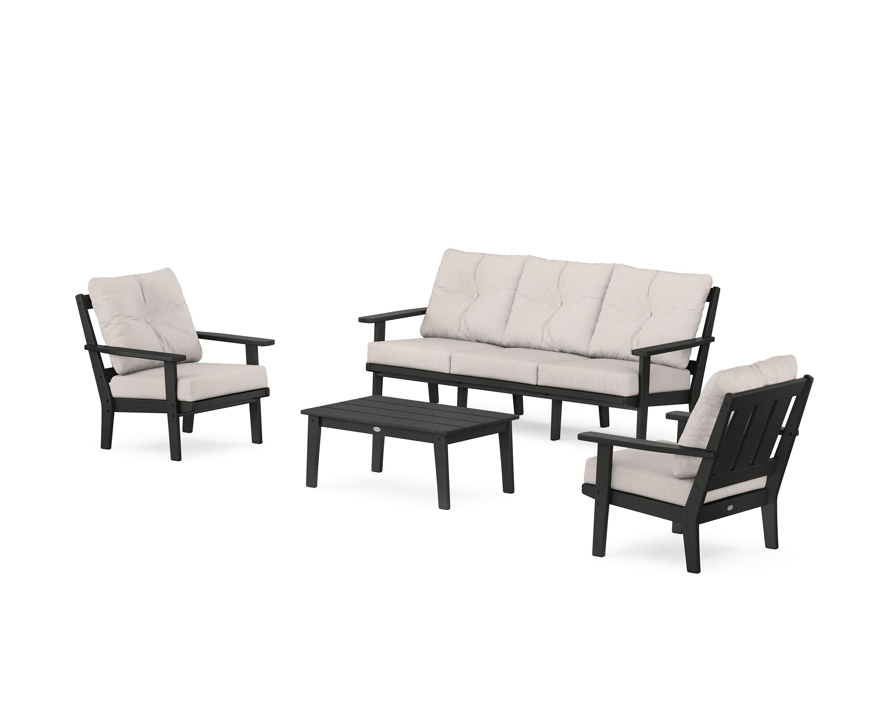 POLYWOOD PWS2140-2-BL145999 Oxford 4 -Piece Patio Sofa Conversation Set with Tan Cushions