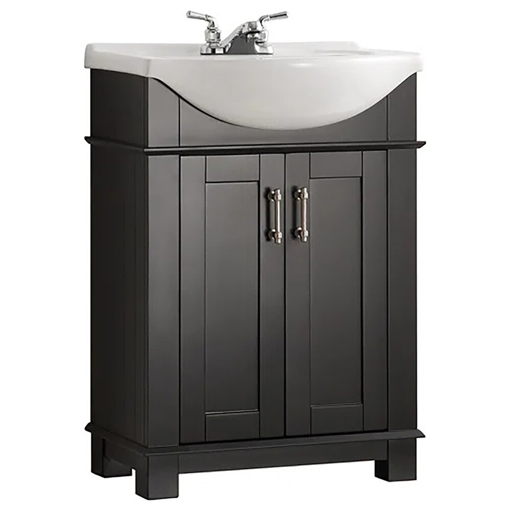 Elegant Hartford 24" Black Solid Wood Bathroom Vanity with Ceramic Top