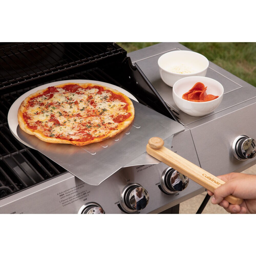 Aluminum 17.5 inch Pizza Spinner Turning Fork with Wooden Handle and L