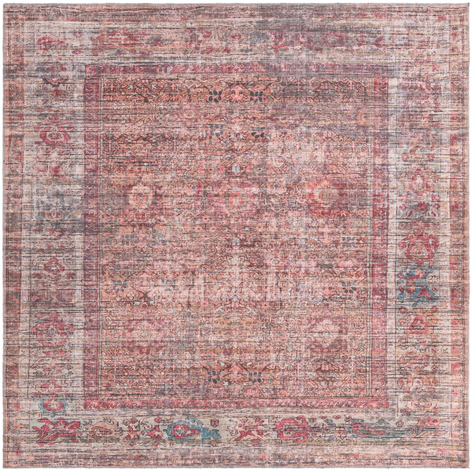 Modern Rust Red and Brown Synthetic Square Rug