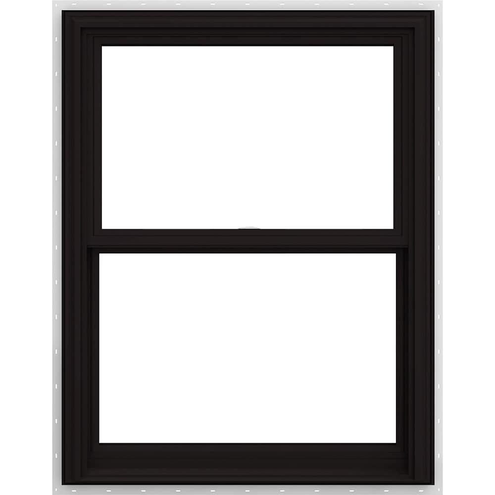 JELD-WEN LOWOLJW240200018 V-2500 29-1/2-in x 40-1/2-in Black White Vinyl New construction Double Hung Window Low-E argon Double Pane Glass (Full Screen Included)
