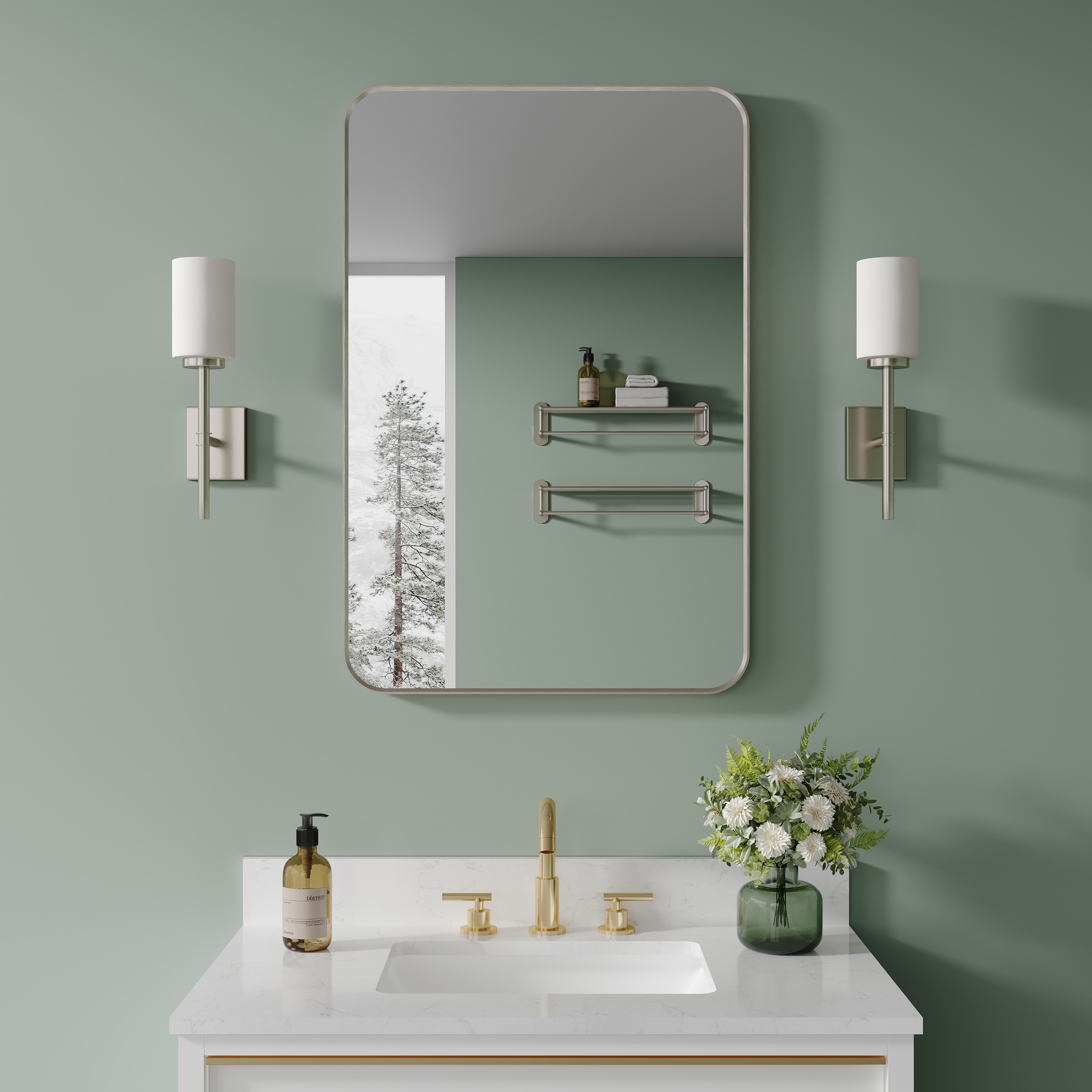 Forclover HBV-AO2070 mirror 24-in W x 36-in H Rectangle Brushed Nicke Framed Wall Mirror