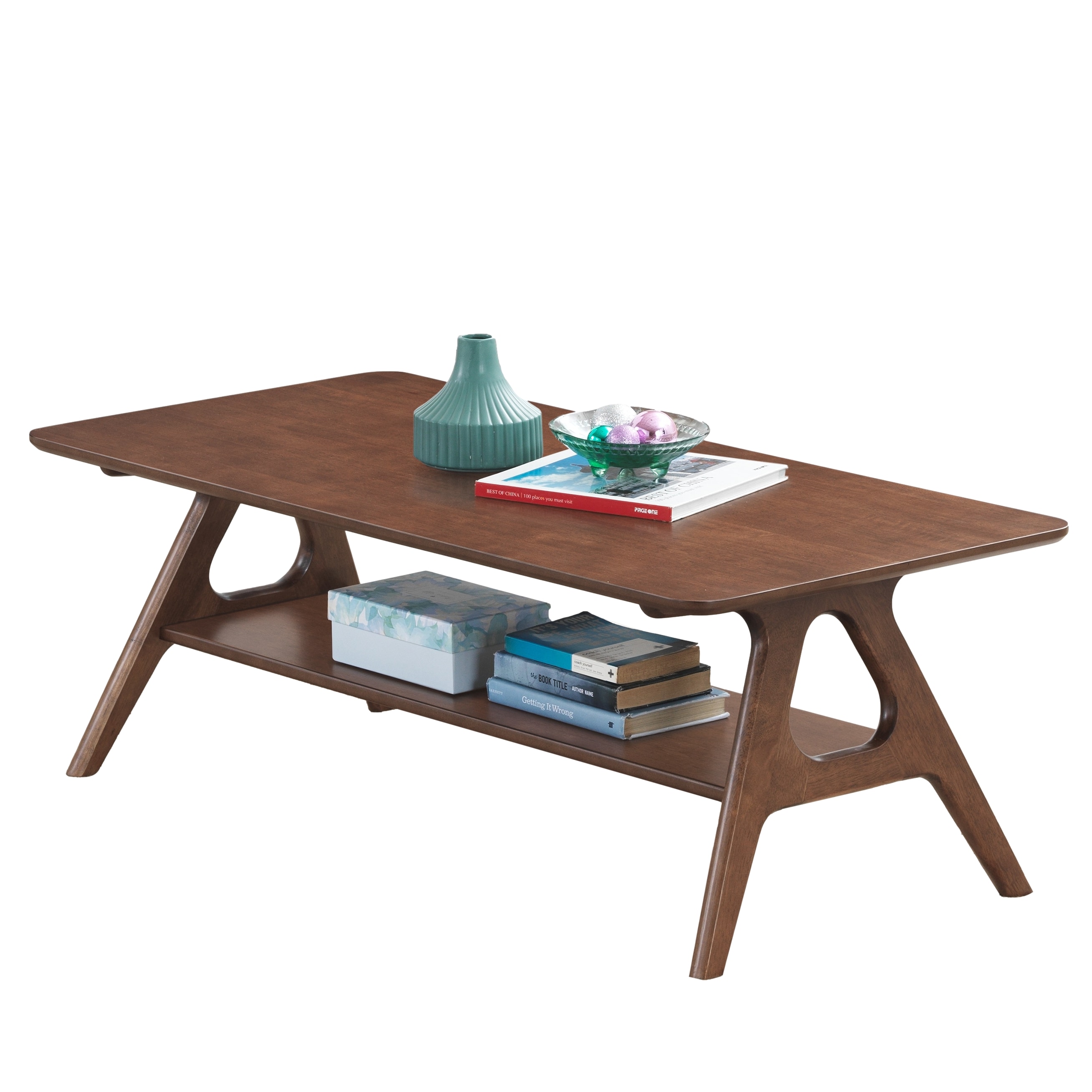Roundhill Furniture OC0742 Arona Brown Rubberwood Wood Modern Coffee Table