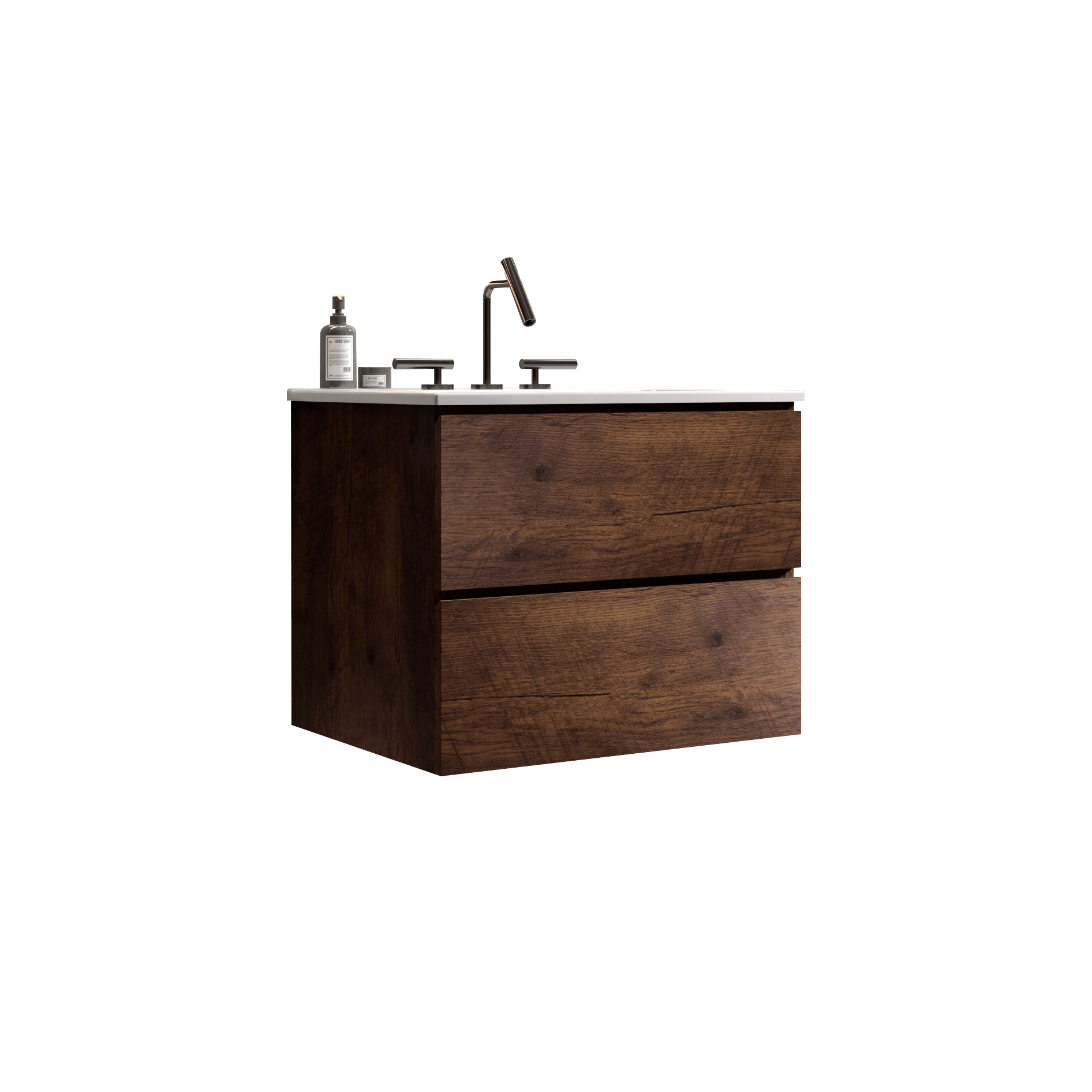 Vynxaria  24 in Undermount Bathroom Sink in Walnut Ceramic MDF with 3 Faucet Holes Soft Closing Drawers