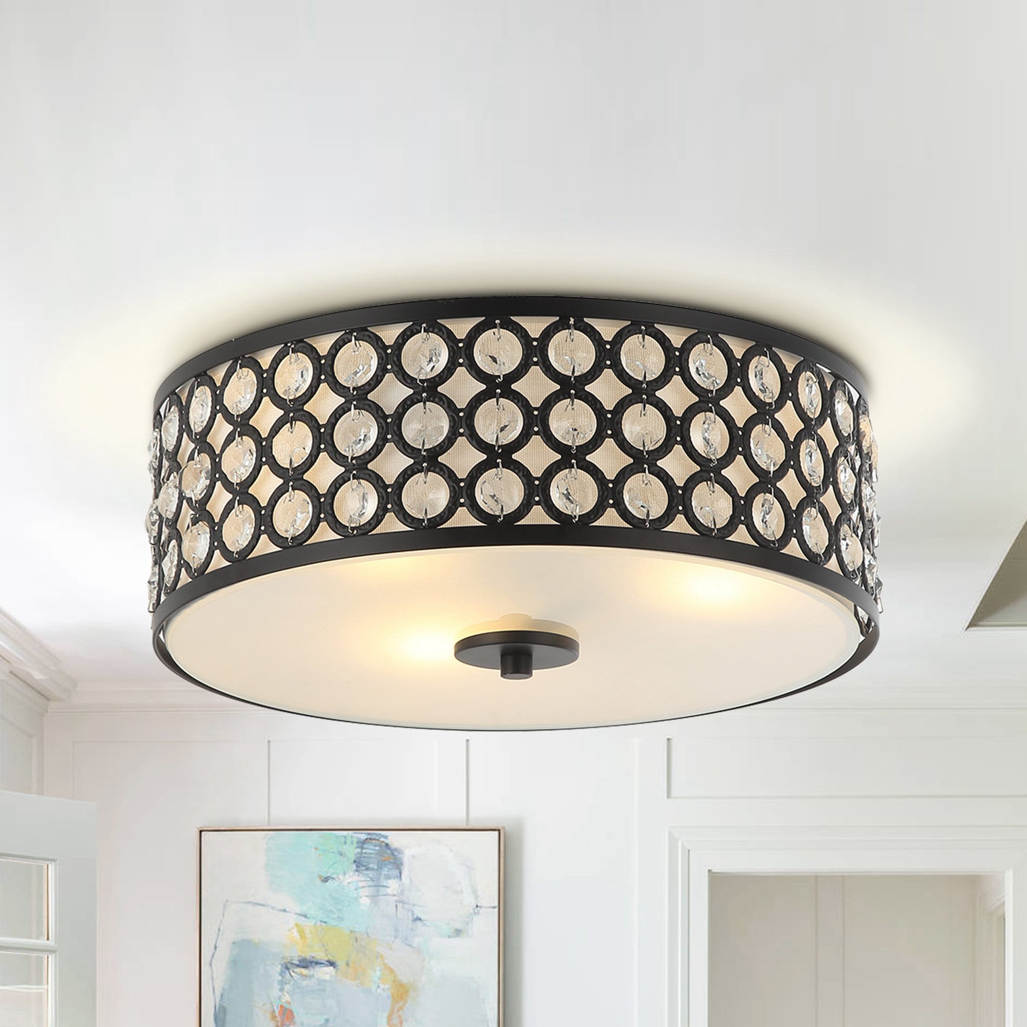 Parrot Uncle HLC-27232-3 3 -Light 14-in Matte Black Semi Flush Mount Light