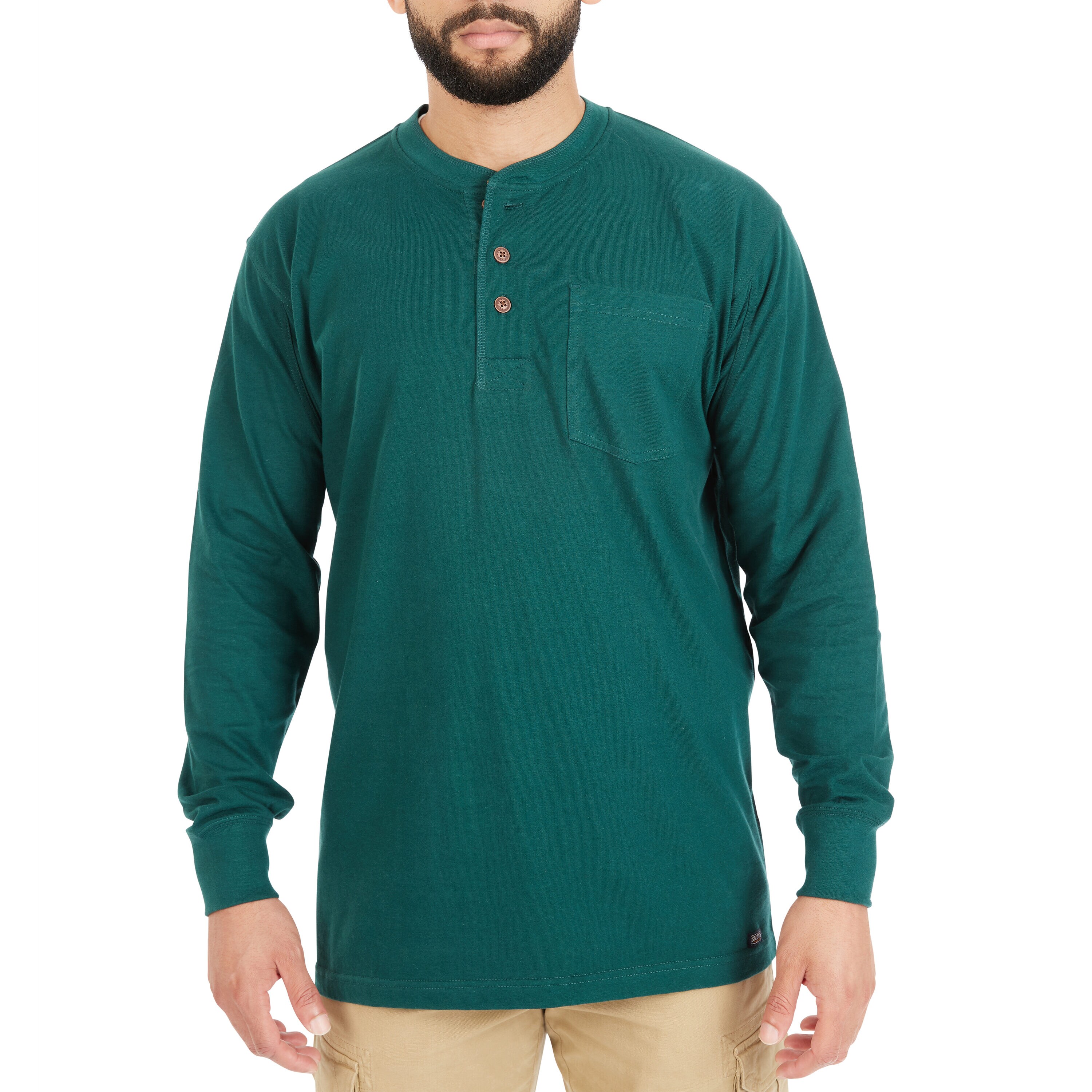 Smith's Workwear S4643LS-SP-M Men's Green Knit Long sleeve Henley Henley ( Medium )