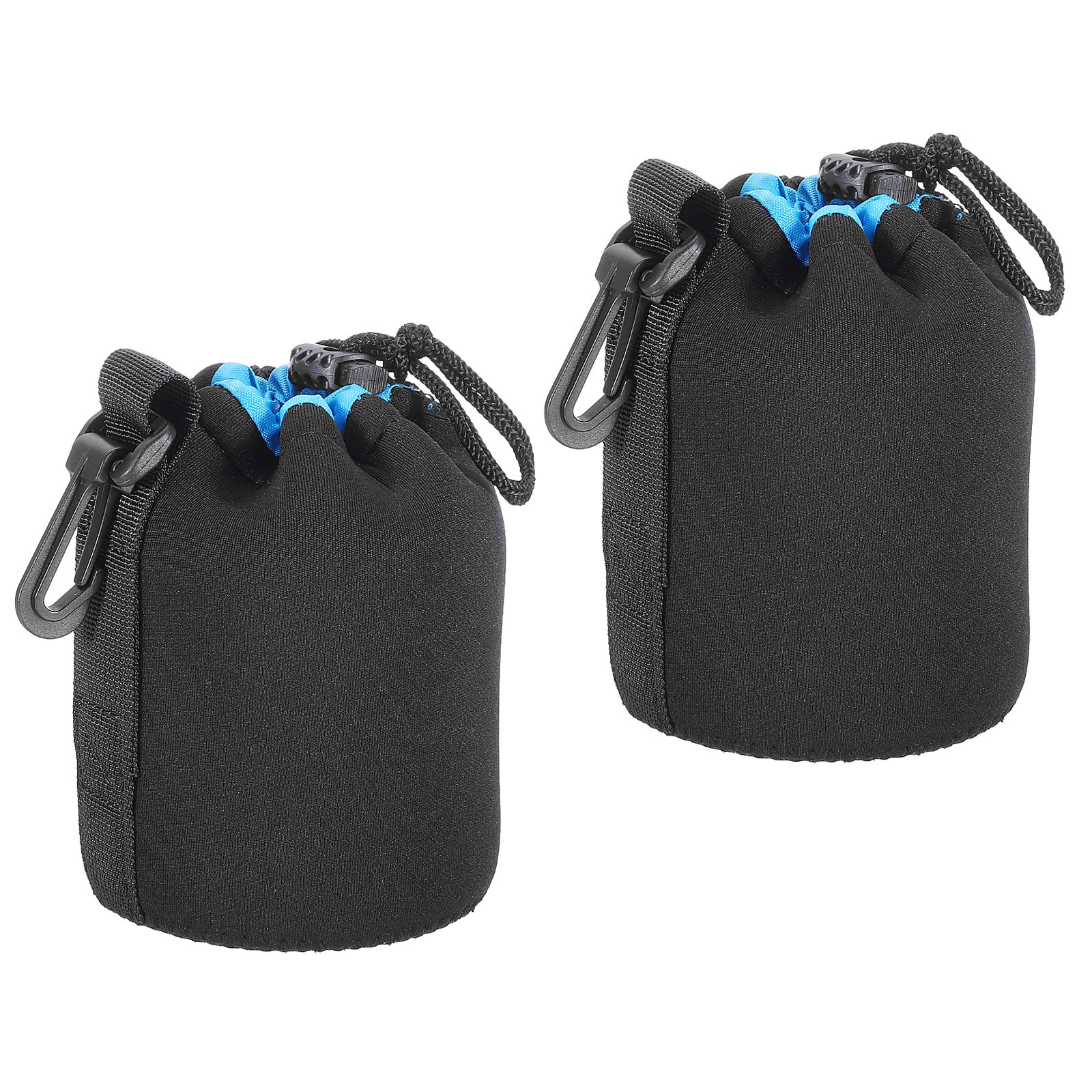 PATIKIL Camera Lens Bag 2Pcs 3.3 Inch ID x 5.5 Inch H Drawstring Lens Pouch with Thick Protective Neoprene Lens Case for DSLR Camera Lens Water Coffee Cups Black Blue