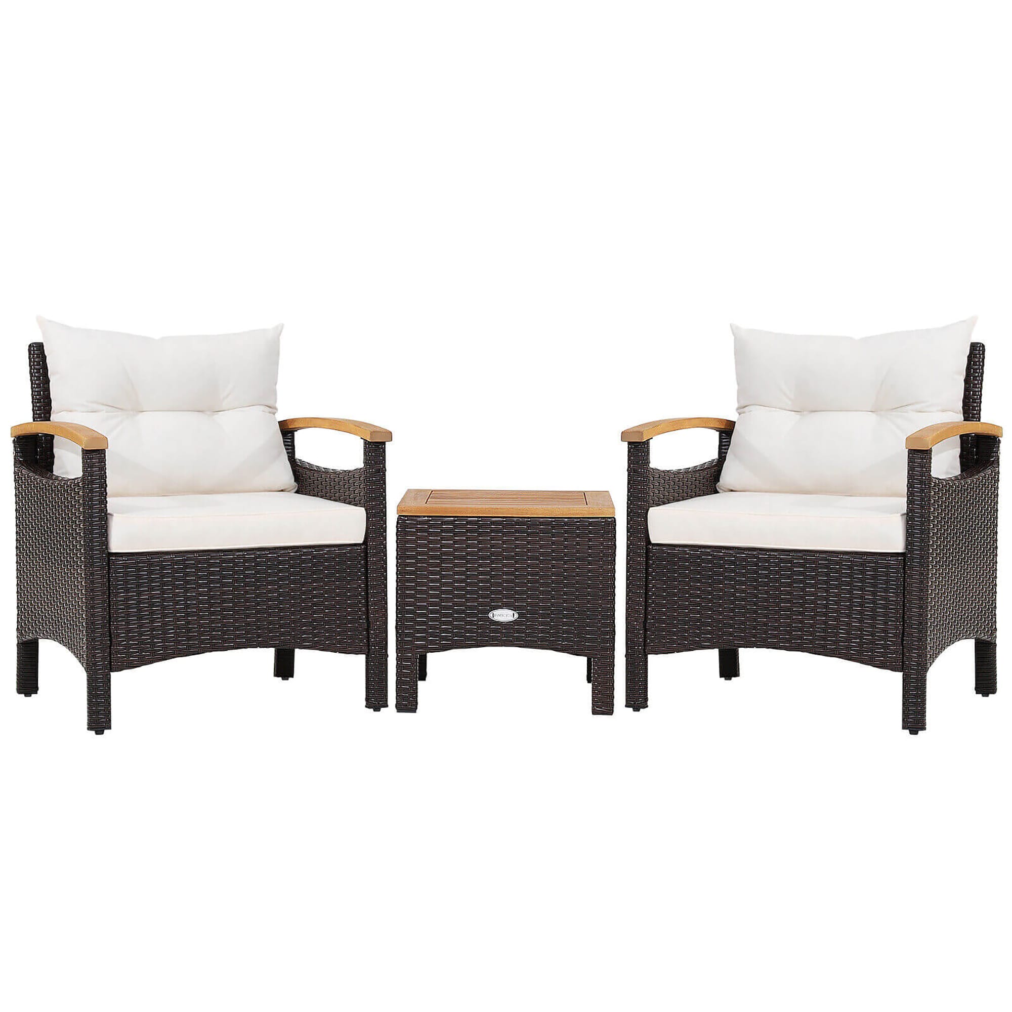 CASAINC WF-SM-KF-3700GY 3 -Piece Rattan Patio Conversation Set with Off-white Cushions
