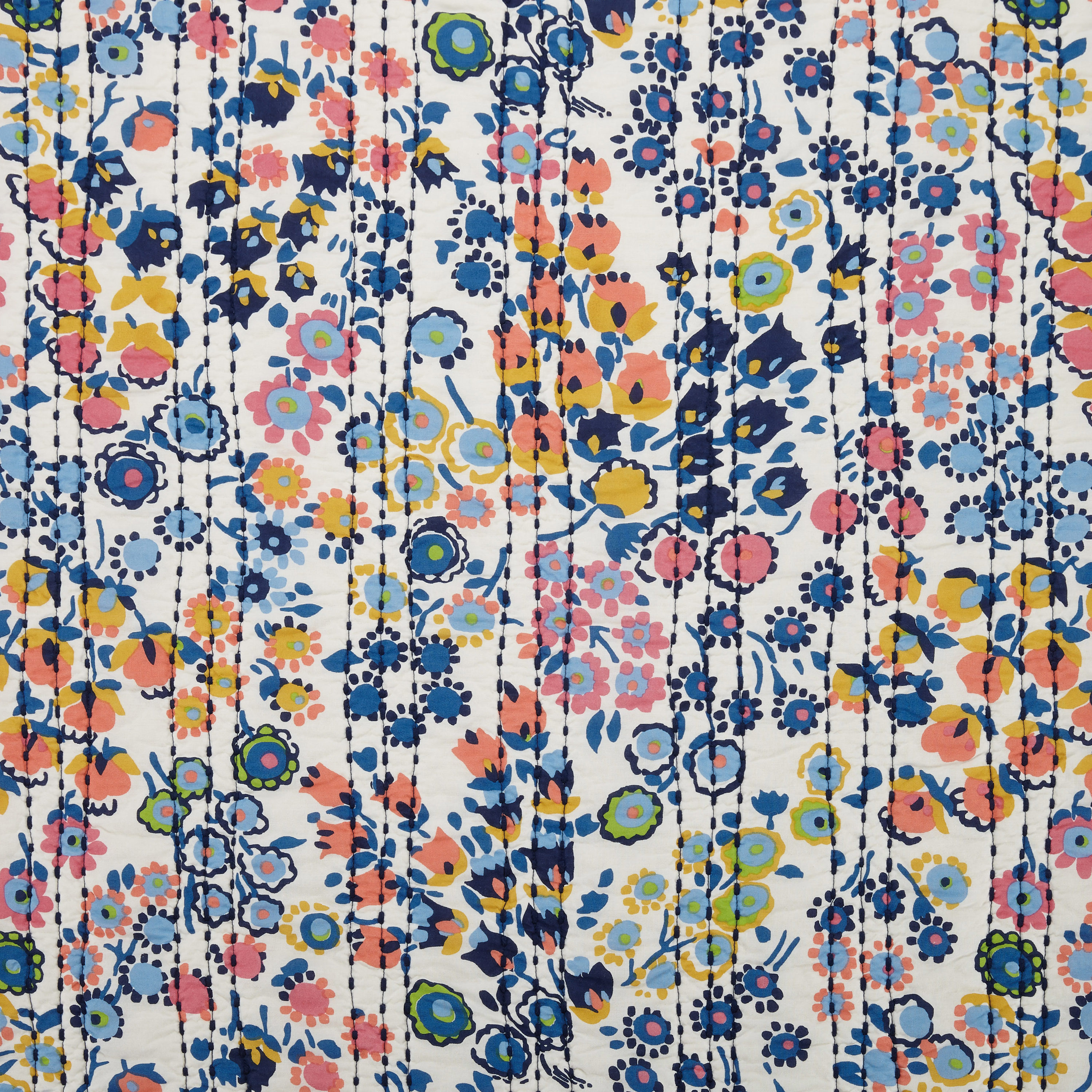 Blue Floral Cotton Twin Reversible Quilt Set