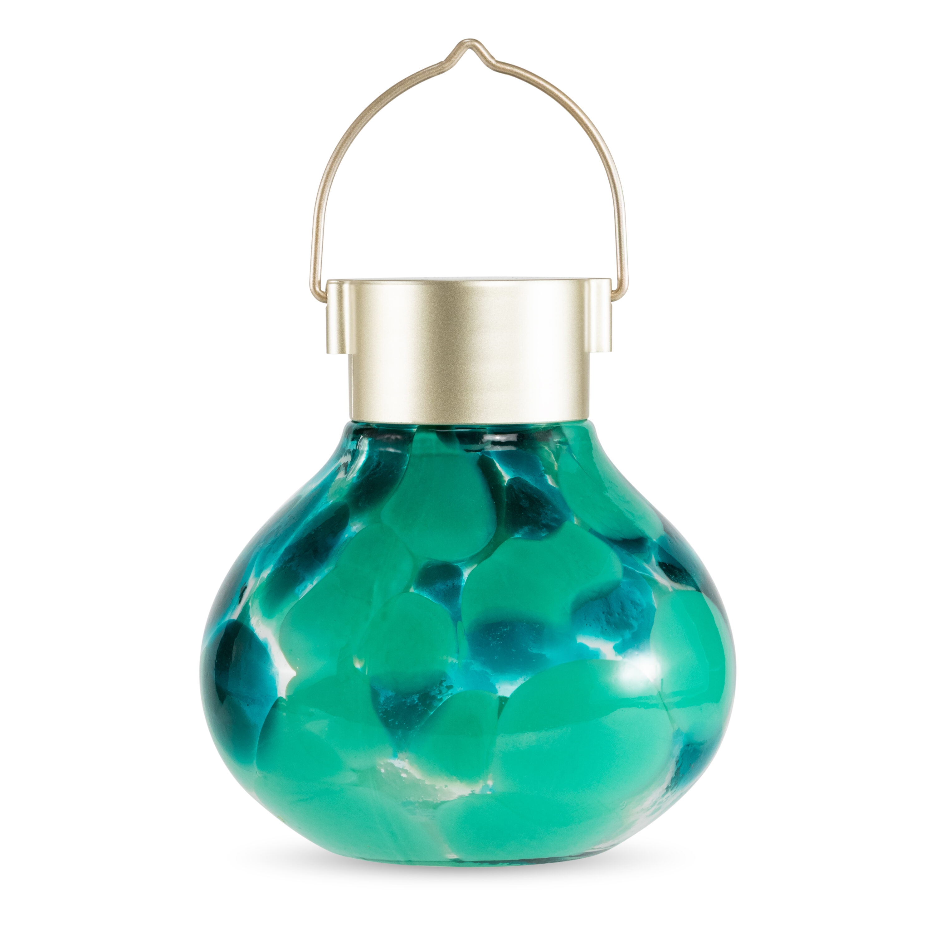 Allsop 32859 4.5-in x 5.5-in Teal Glass Solar Outdoor Decorative Lantern