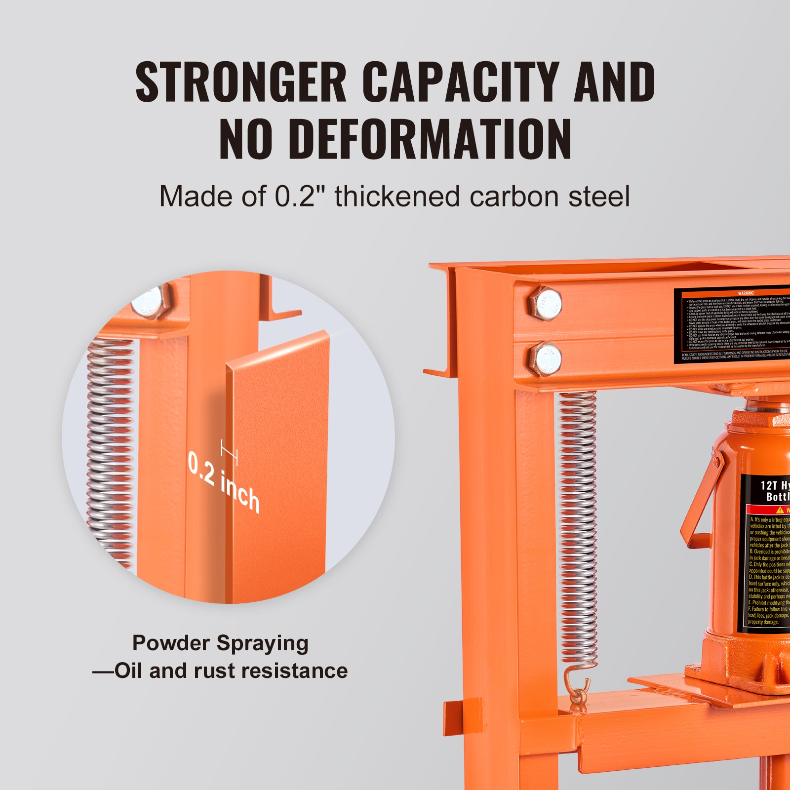 12-Ton Orange Heavy-Duty Hydraulic Shop Press with Adjustable Workbench