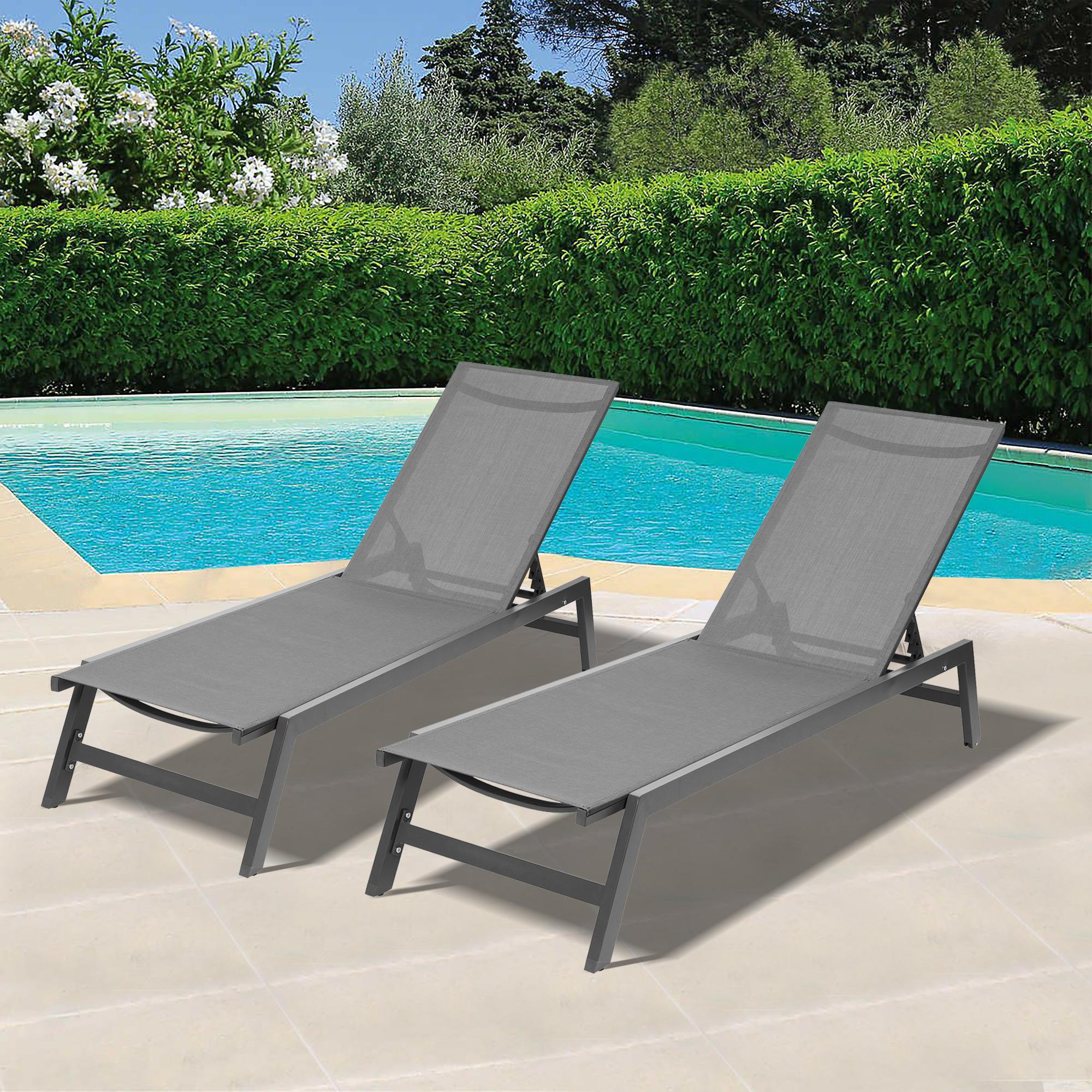 Bayfeve Patio Chaise Lounge Set of 2 Aluminum Frame Stationary Chaise ...