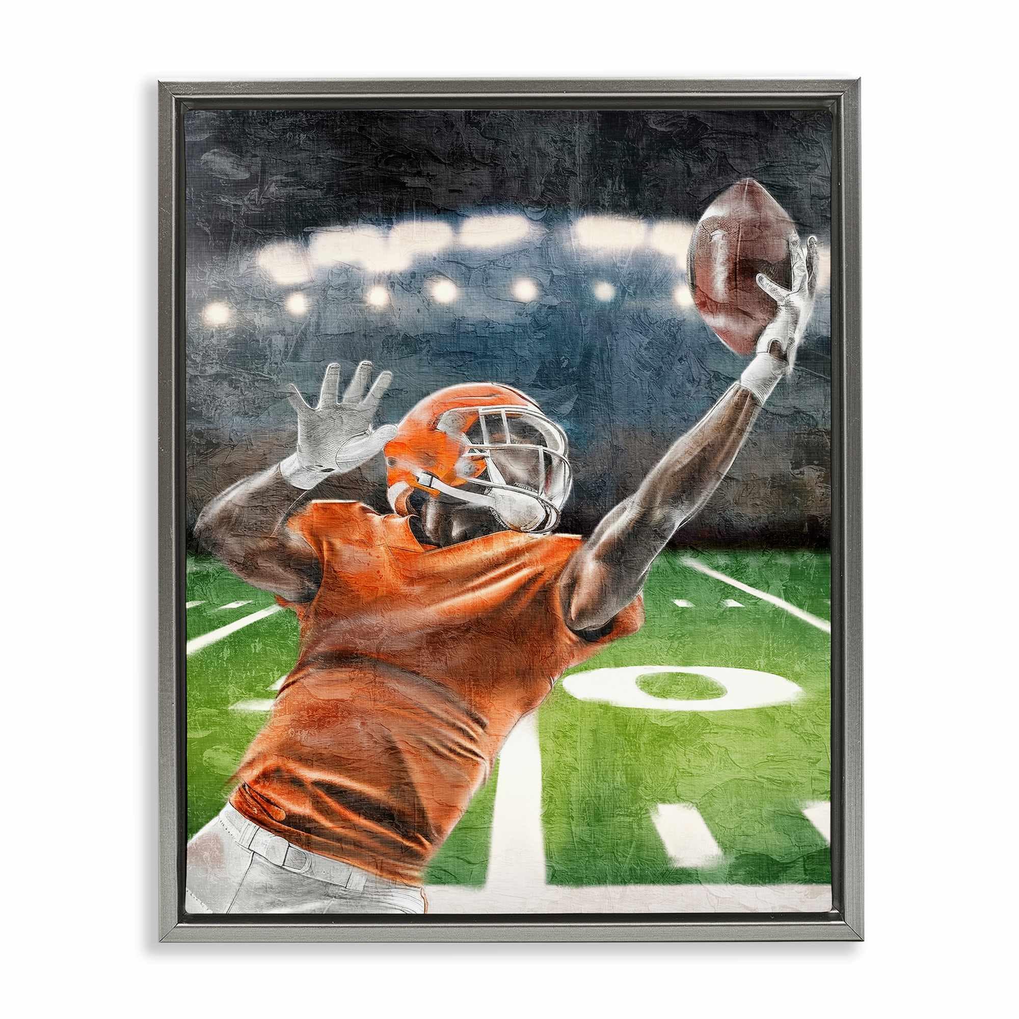 Stupell Industries BS-090-FFL-24X30 Athlete Catching Football Gray Framed Floater Canvas Wall Art By Kim Allen 25 x 31