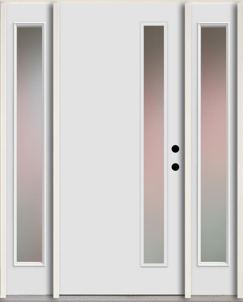 RELIABILT LO1065250 Spotlights 60-in x 80-in x 4-5/8-in Fiberglass 1/4 lite Left-hand inswing Arctic White Paint Painted Prehung Front Door with Sidelights Insulating core
