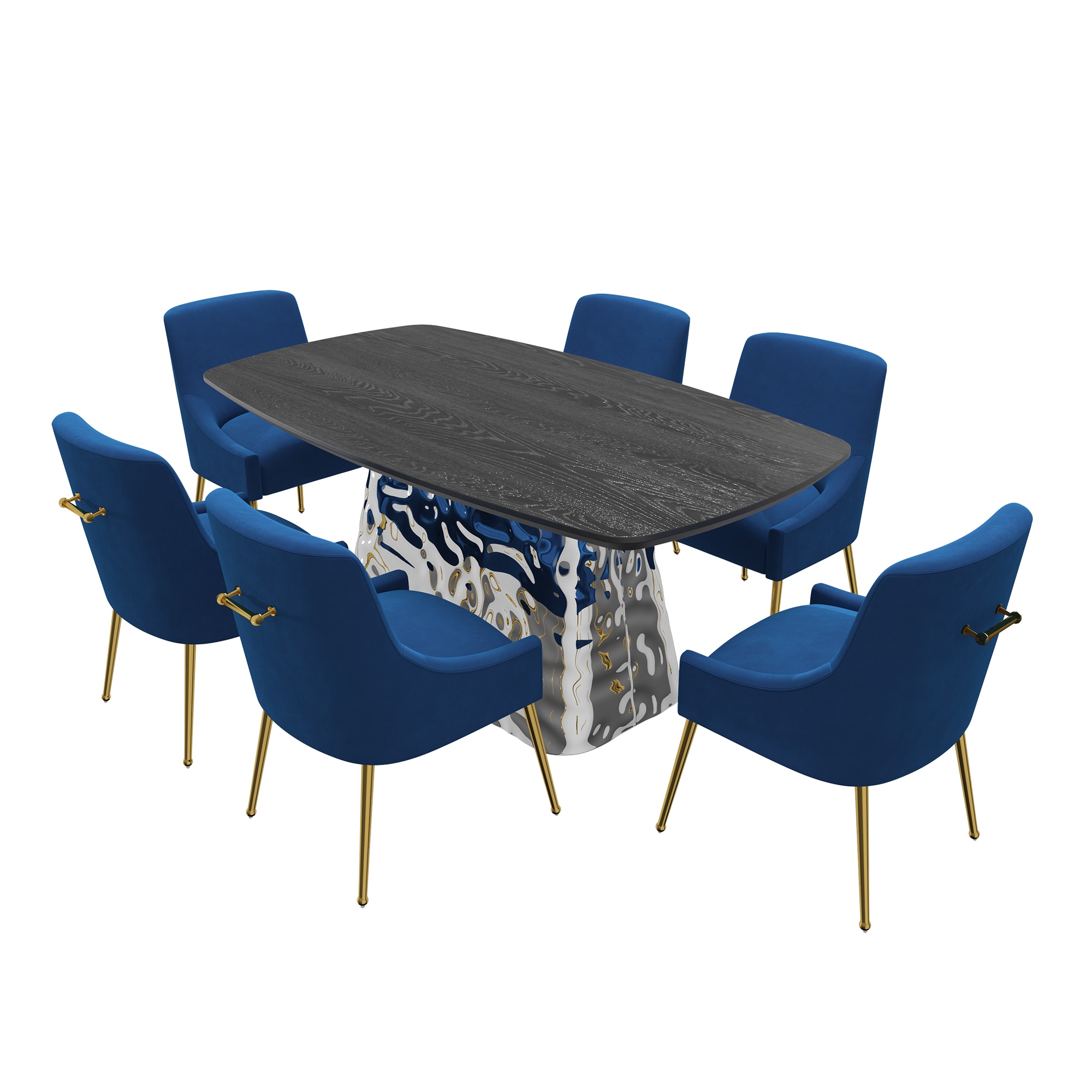 Clihome CL-1676D700NY Navy Chair/Black Table Contemporary/Modern Dining Room Set with Rectangular Table ( Seats 6 )