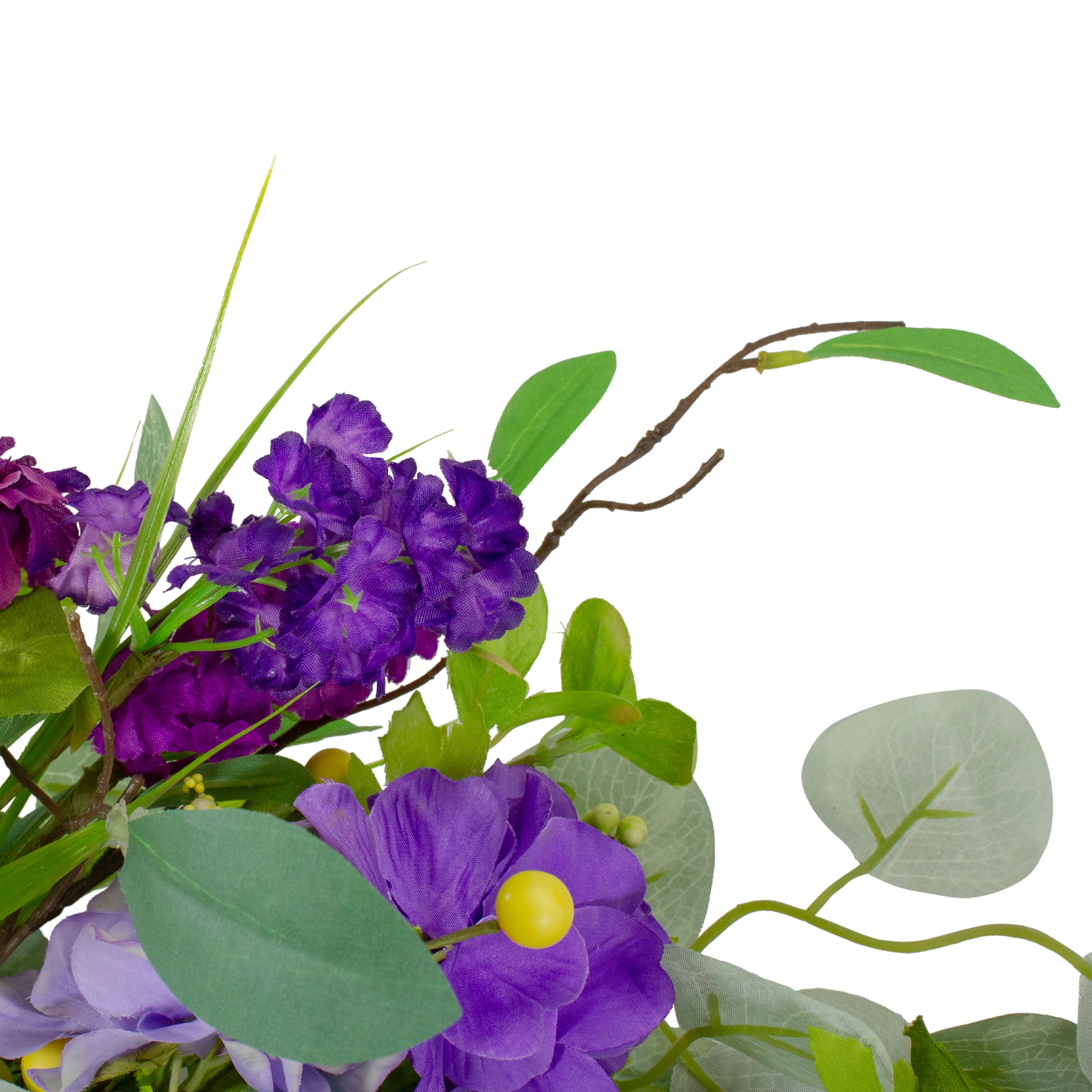 Purple and Yellow Eucalyptus Hydrangea Spring Wreath 23"
