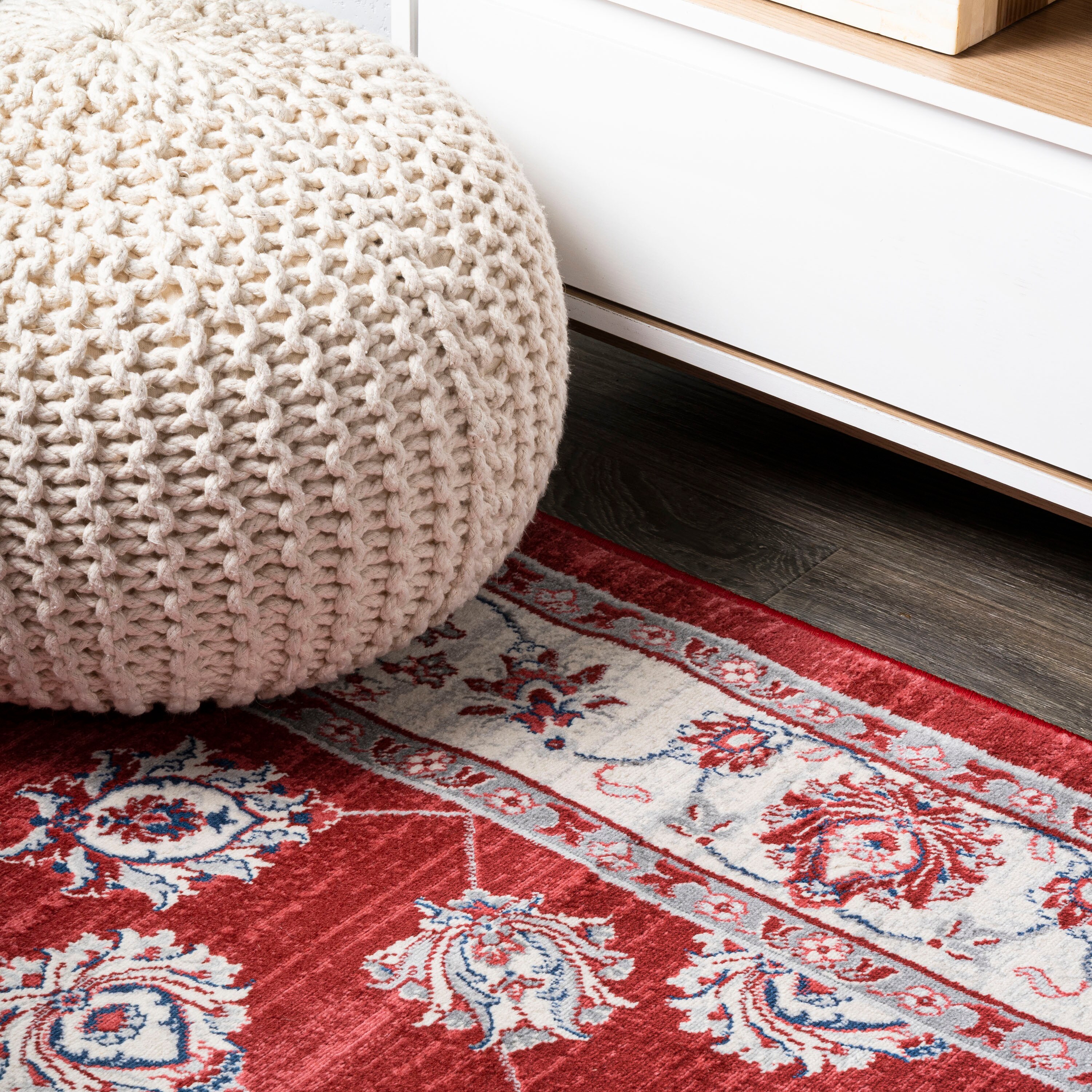 6' Round Oushak Red Rug, All Over Pattern Industrial Modern