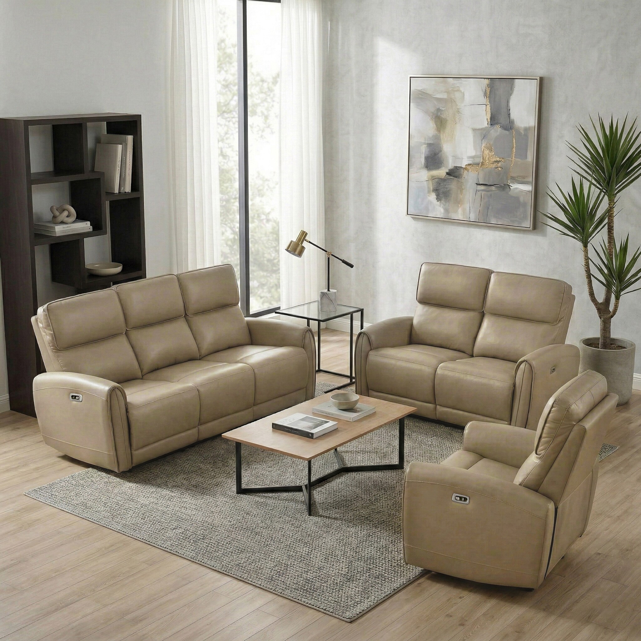 Furniture of America Oremus Modern 3 -Piece Polyester/Polyester blend Beige Living Room Set