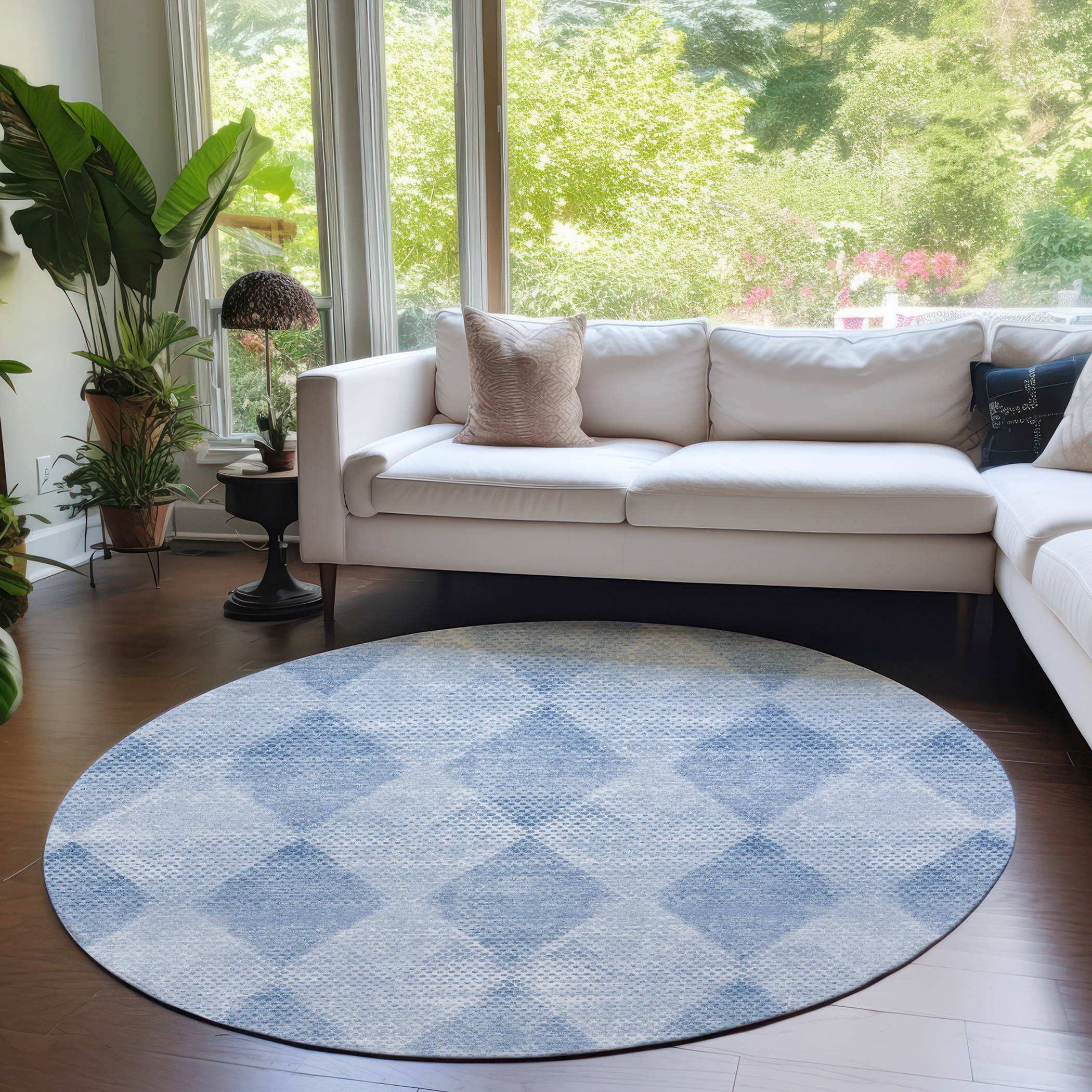 Addison Rugs ACN539BU8RO Chantille 8 x 8 (ft) Polyester Blue Round Indoor/Outdoor Abstract Mid-Century Modern Machine washable Area rug