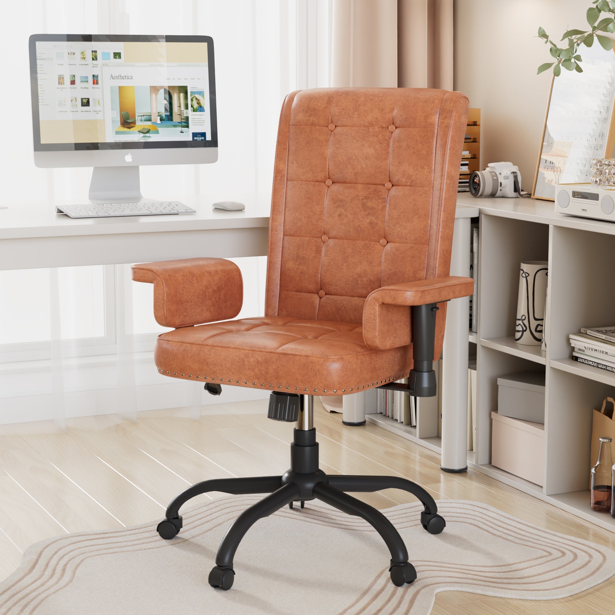 Vecelo LOE-CC06-DBN Modern Executive Office Chair with Wheels Comfy Modern Task Chair with Adjustable Arms and Back Breathable Desk Chair for Home Office