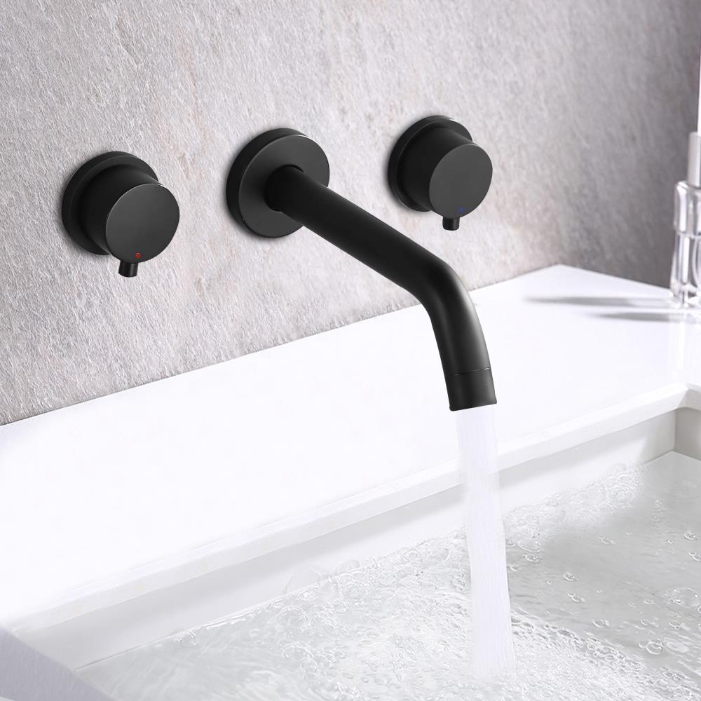 2 Hole Wall Mount Bathroom Basin Sink Mixer Matte Black Faucet 1 Handl Brass Tap 