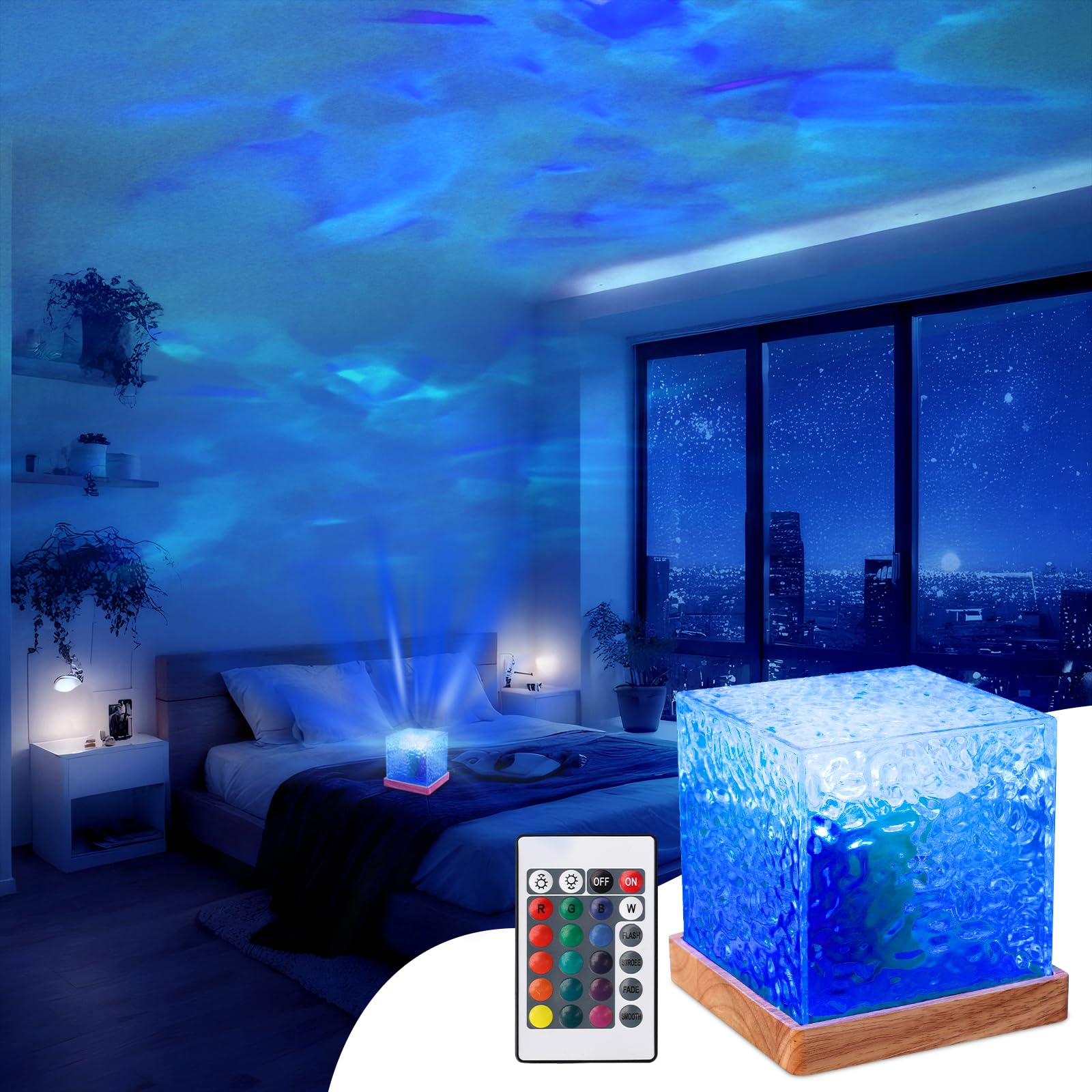 Vrbgify  Ocean Wave Ceiling Projector Color Changing Aurora Glow Lamp with Remote LED Night Light for Bedroom Room Decor Big Size