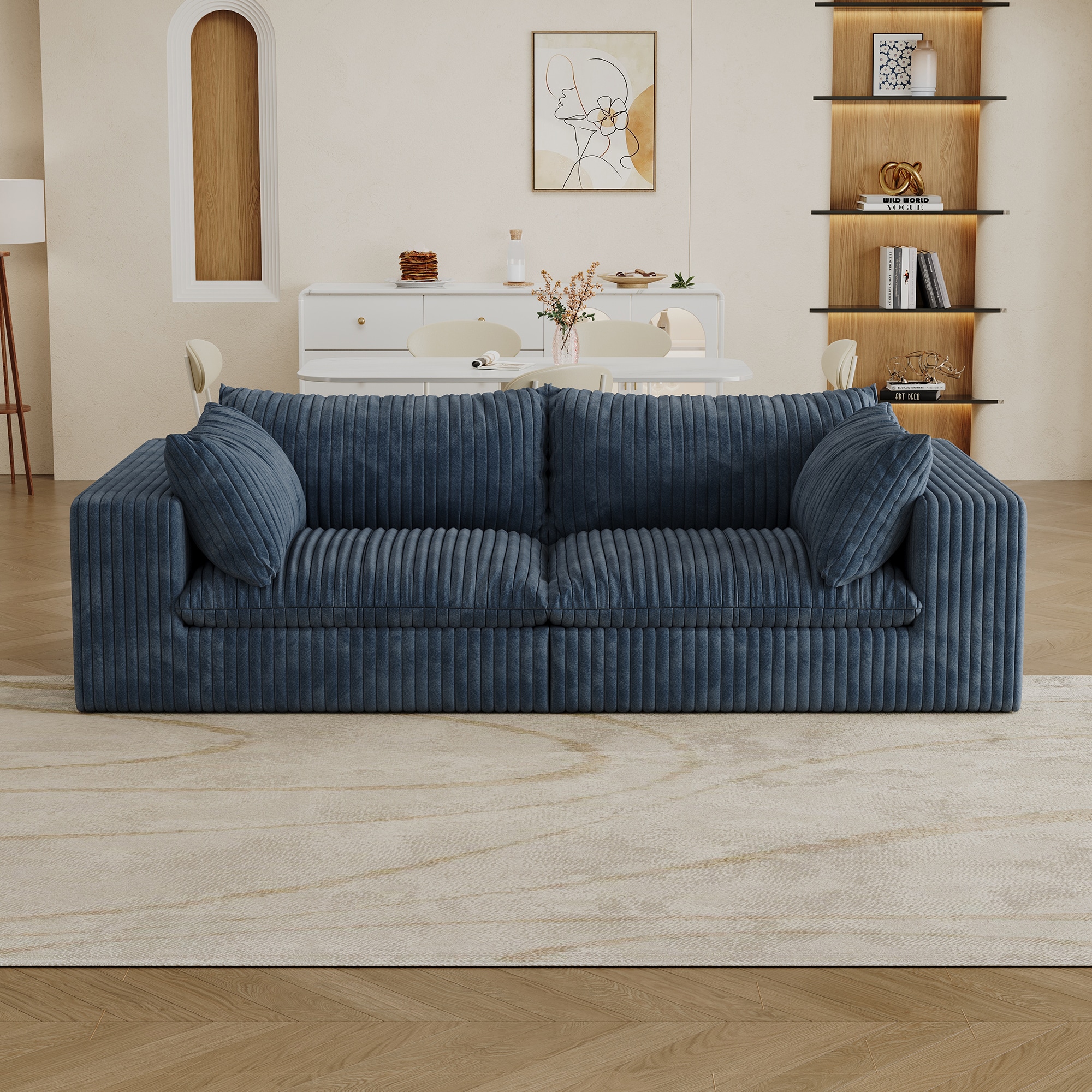 LOVMOR SF-Y-W2824S00090 39.8in  Cloud SofaCorduroy FabricDeep Seat CouchesDouble-layer designRemovable  CushionNo Assembly DIY Combination for Living room BedroomConference room ApartmentBlue