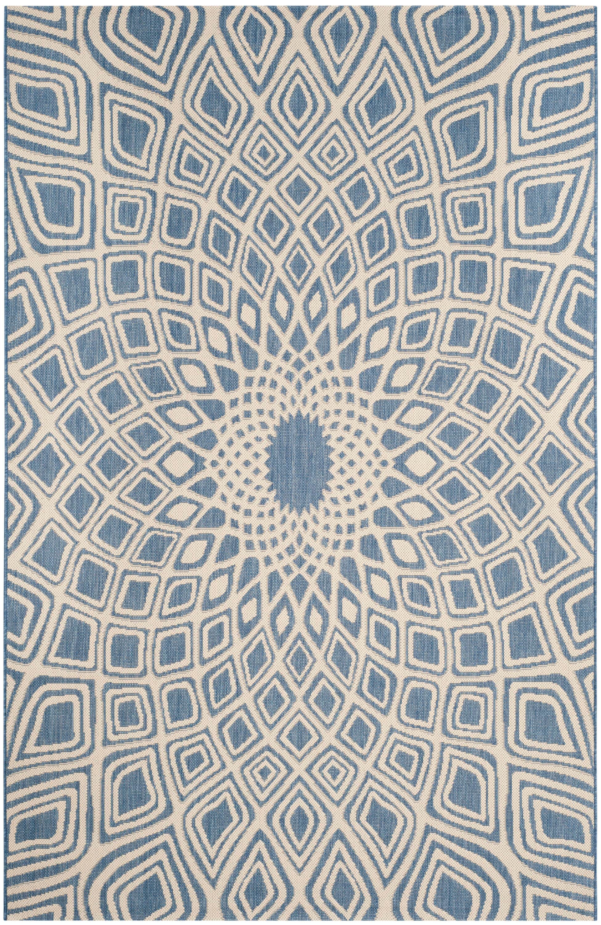 Marina Bliss Blue and Beige Indoor/Outdoor Rectangular Rug, 5'3" x 7'7"