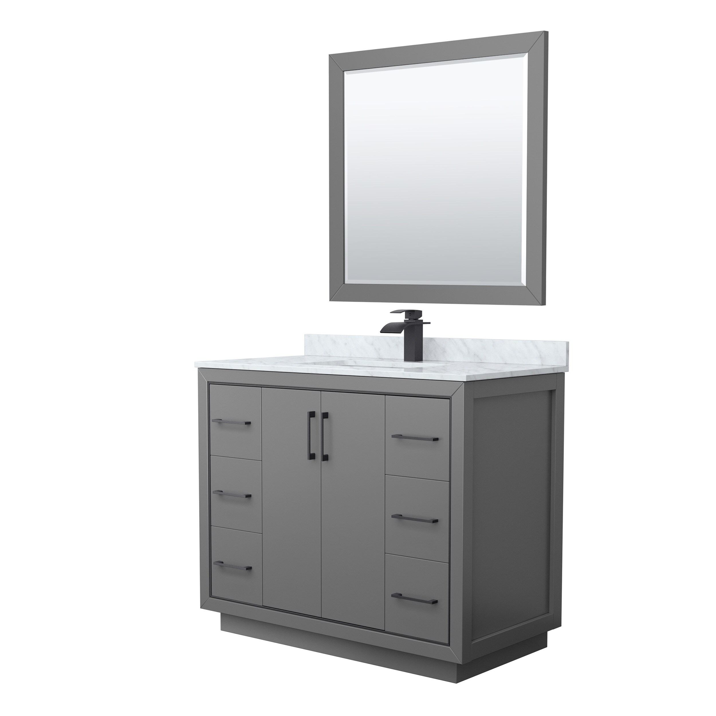 Wyndham Collection WCF111142SGBCMUNSM34 Icon 42-in Dark Gray with Matte Black Trim Undermount Single Sink Bathroom Vanity with White Carrara Marble Natural Marble Top (Mirror Included)