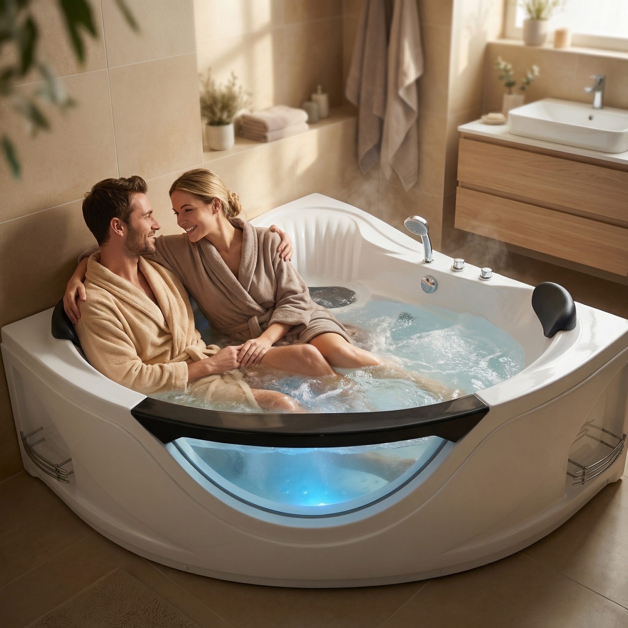 Vynxaria 59-in Milk White Acrylic and Steel Whirlpool Bathtub