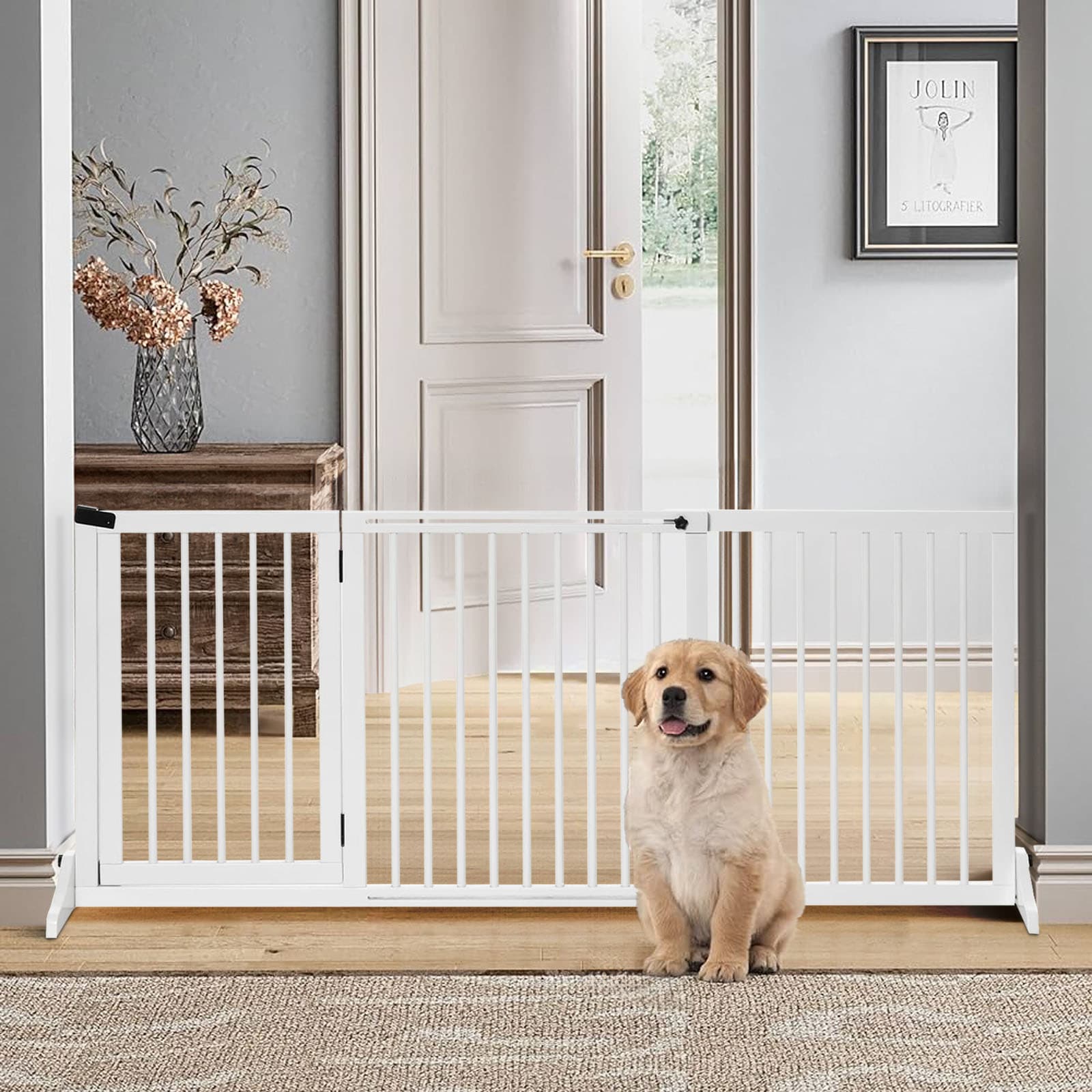 Maocao Hoom 28-in H Freestanding Expandable White Wood Pet Gate in the ...