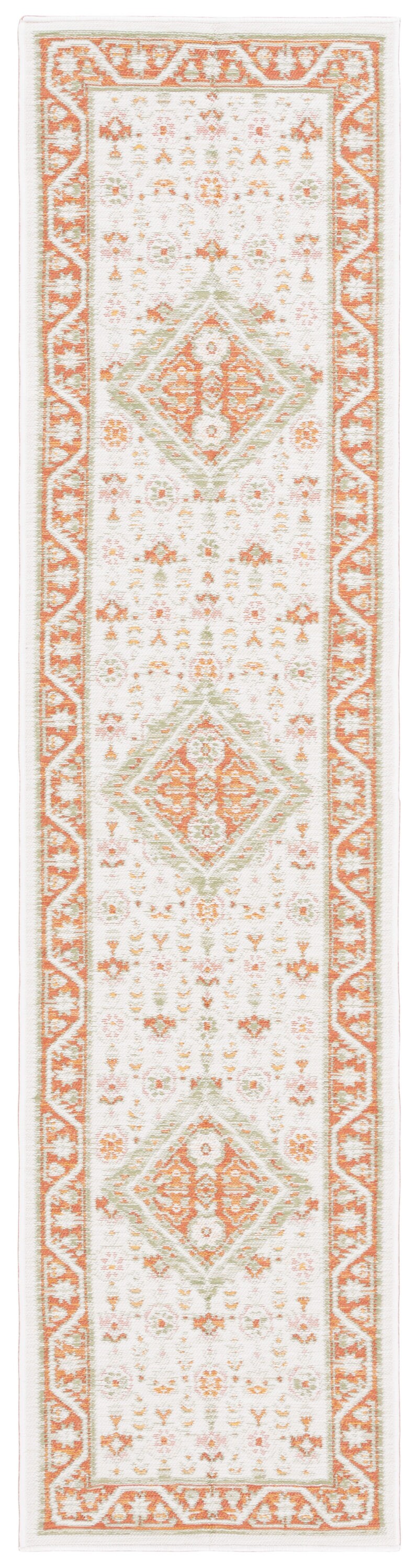 Safavieh SUN620A-28 2 x 8 (ft) Loomed Polyester/Polypropylene Ivory/Rust Sage Rectangular Indoor/Outdoor Floral/Botanical Mid-Century Modern Runner rug