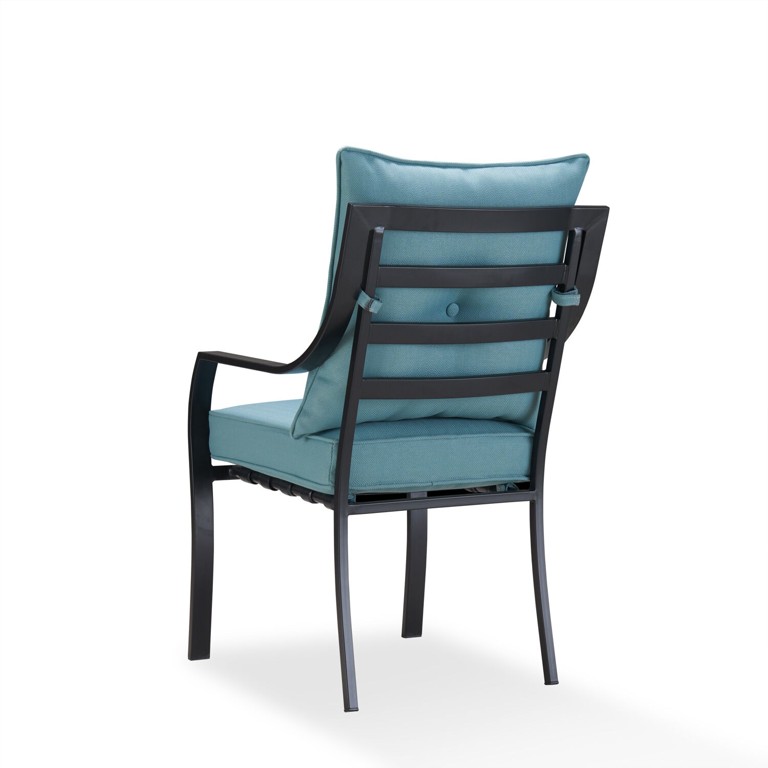 Lavallette 7-Piece Black Steel Outdoor Dining Set with Blue Cushions