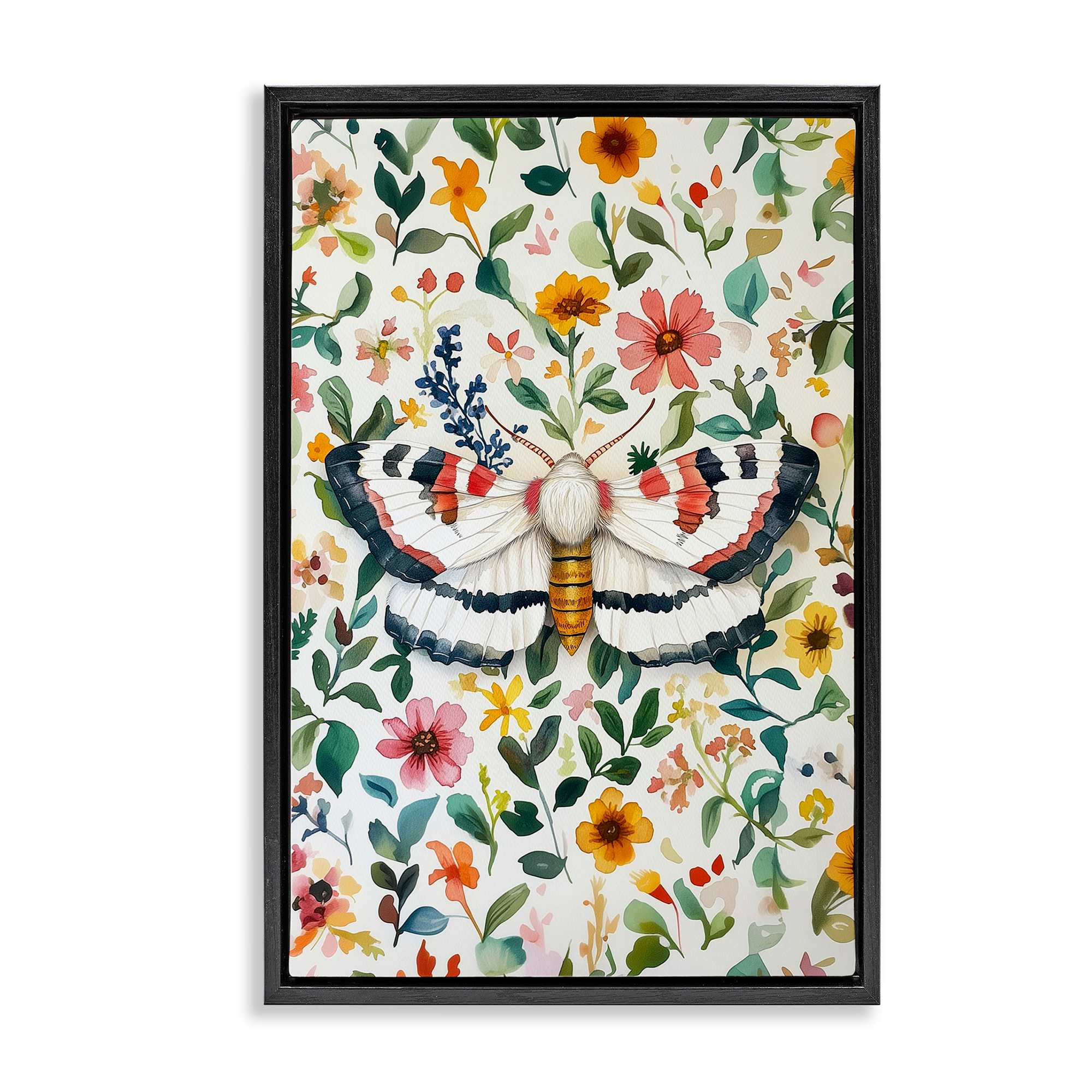 Stupell Industries BT-872-FFB-20X30 Butterfly and Bright Flowers Black Framed Floater Canvas Wall Art By The Dutch Lady 21 x 31