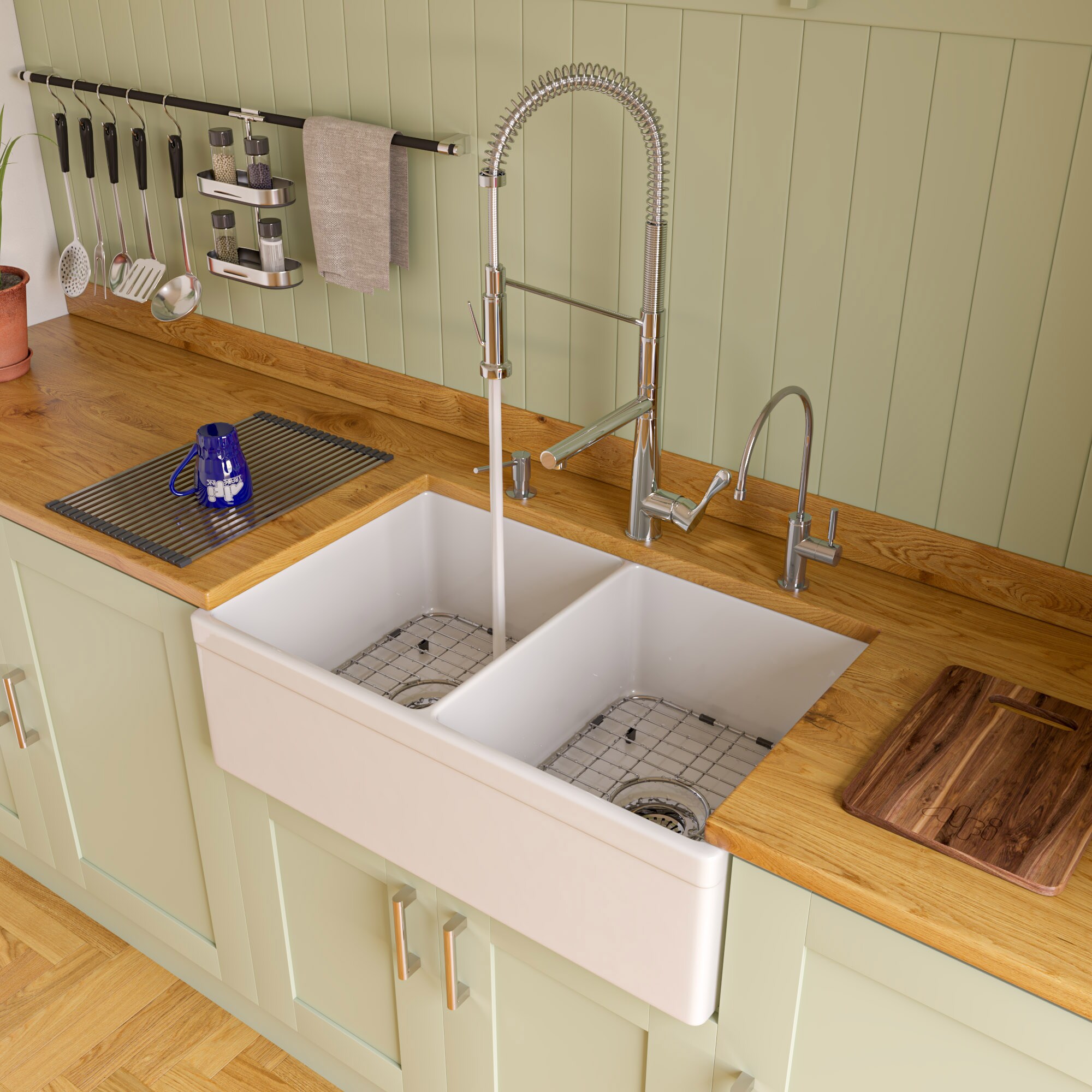 Polished Chrome 26" Commercial Spring Kitchen Faucet with Pull-out Spray