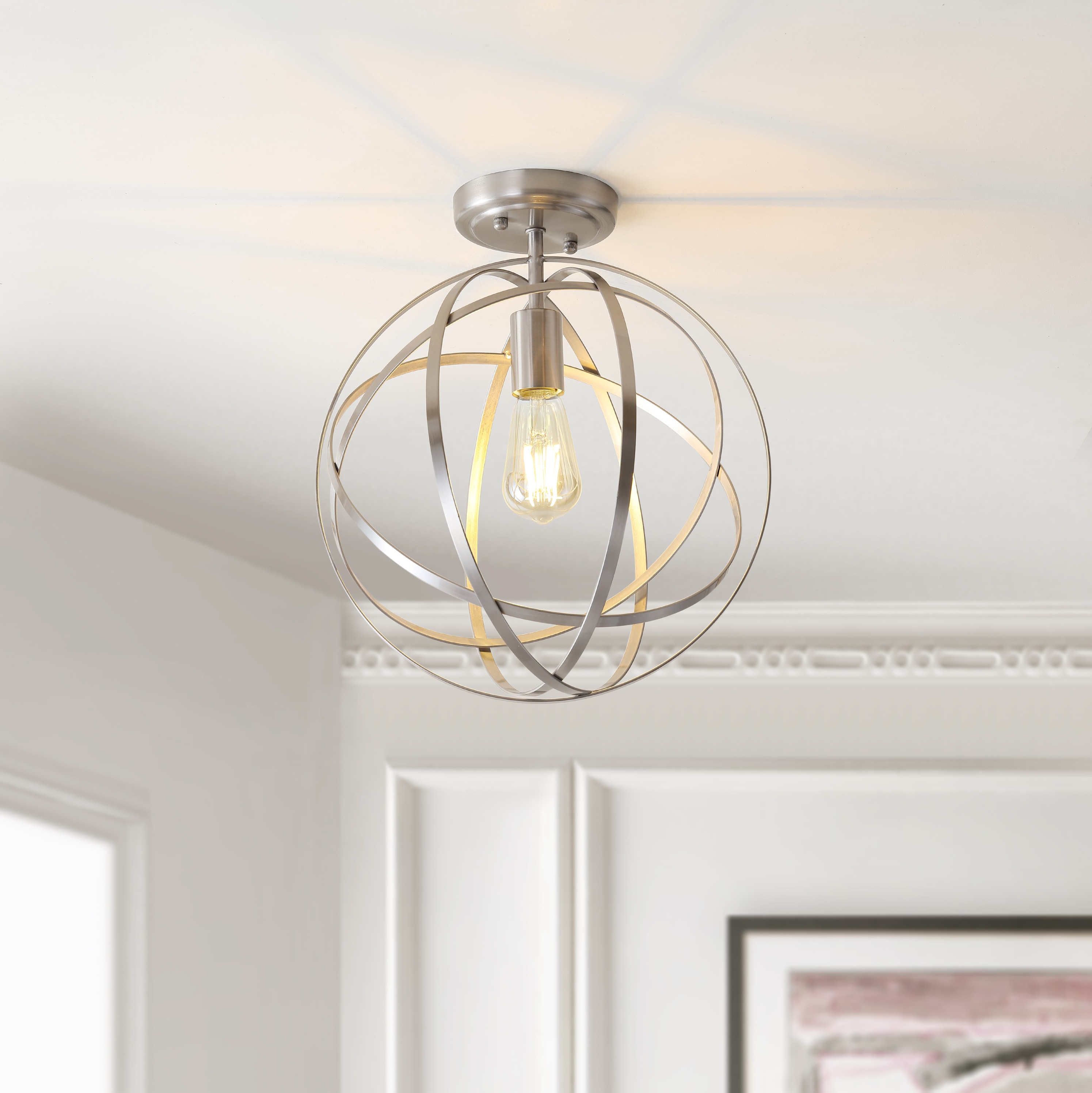 JONATHAN  Y JYL9514B Alma 13" Metal Orb Contemporary 1 -Light 13-in Polished Chrome Semi Flush Mount Light