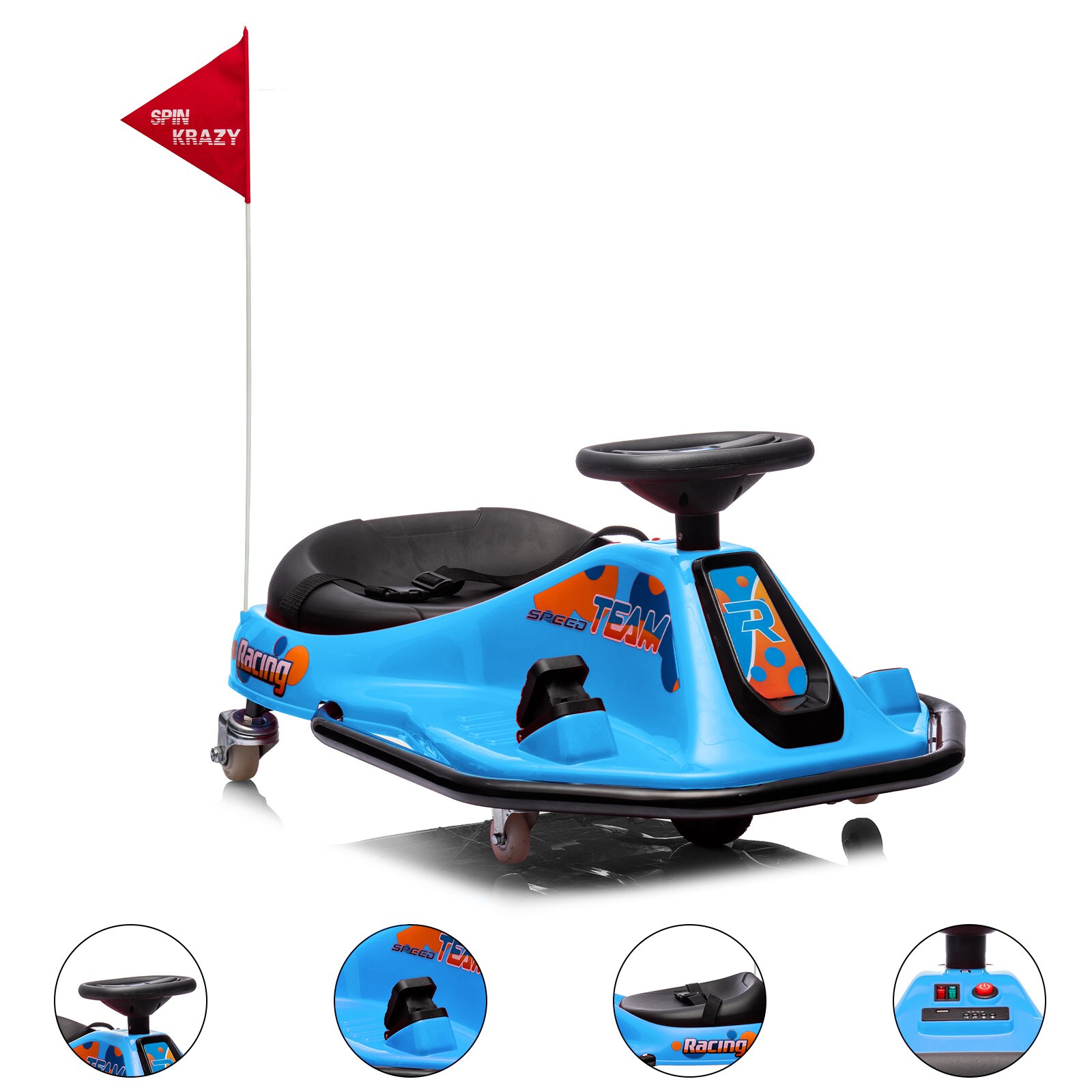 Der Rose RIDE ON CAR-002812 24V Electric Go Kart For Kids With 7Ah Battery Drifting System 360 Degree Rotation Variable Speed And Rechargeable Battery Blue