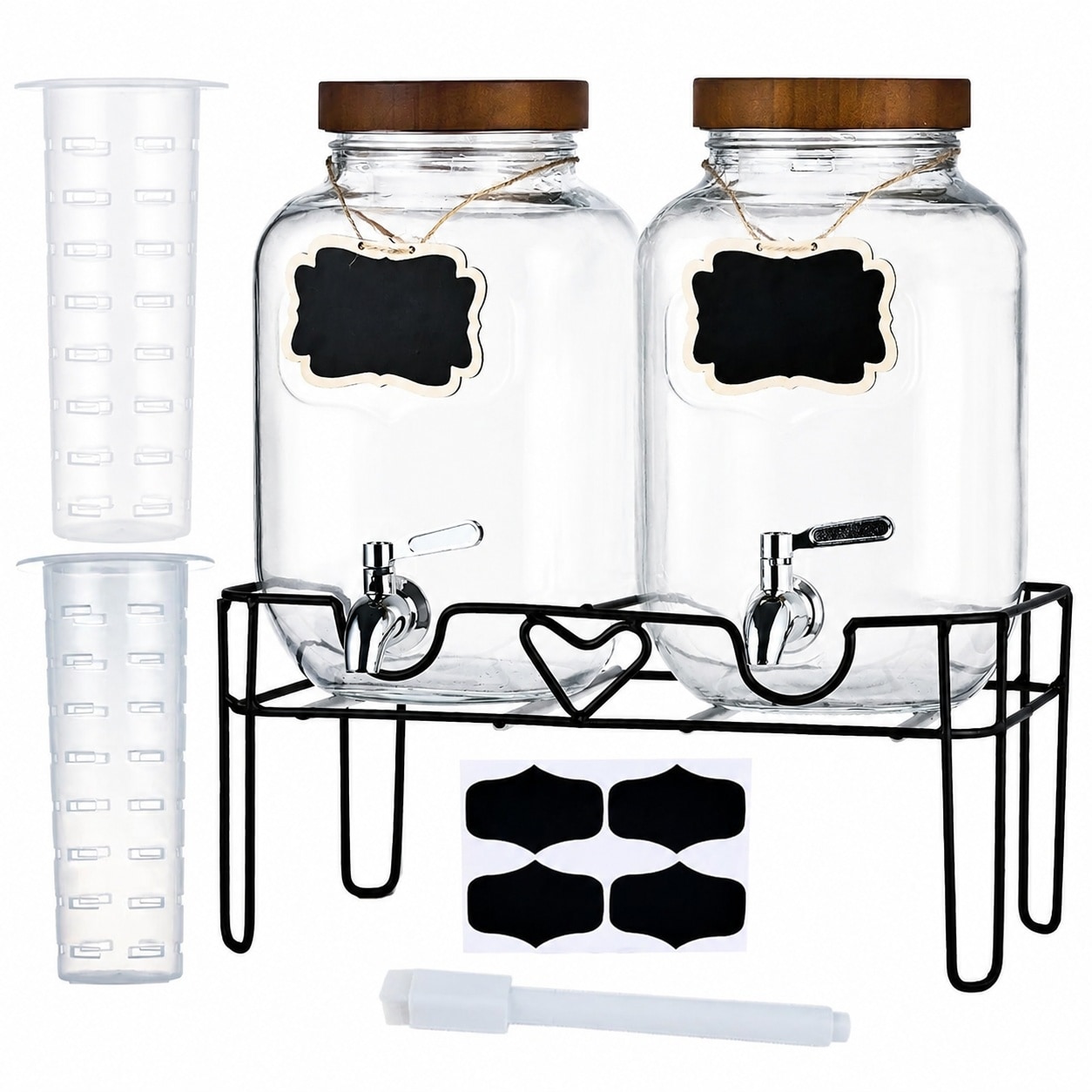 Aoibox  1 Gallon Glass Drink Dispenser with Stand Bamboo Lid Fruit Infuser and 304 Stainless Steel Spigot