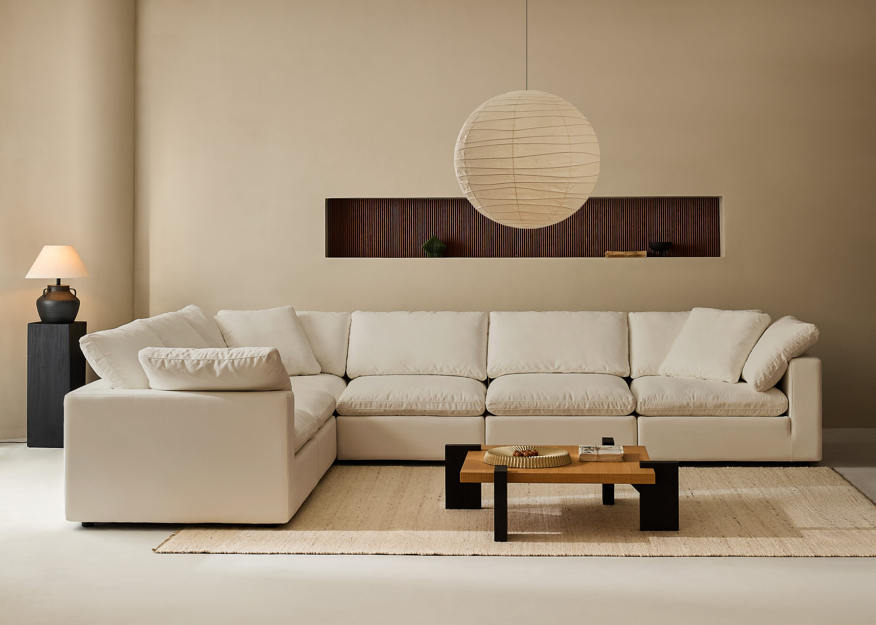  YSWL4+2-LB Sofa 157-in W Casual Linen Beige Linen 6+seats Sofa with Slipcover