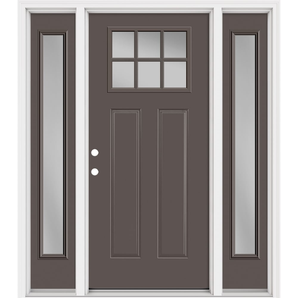 Masonite 321325 Steel Doors Series 64-in x 80-in x Steel No glass Right-hand inswing Timber Gray Painted Prehung Front Door with Sidelights with Brickmould Insulating core