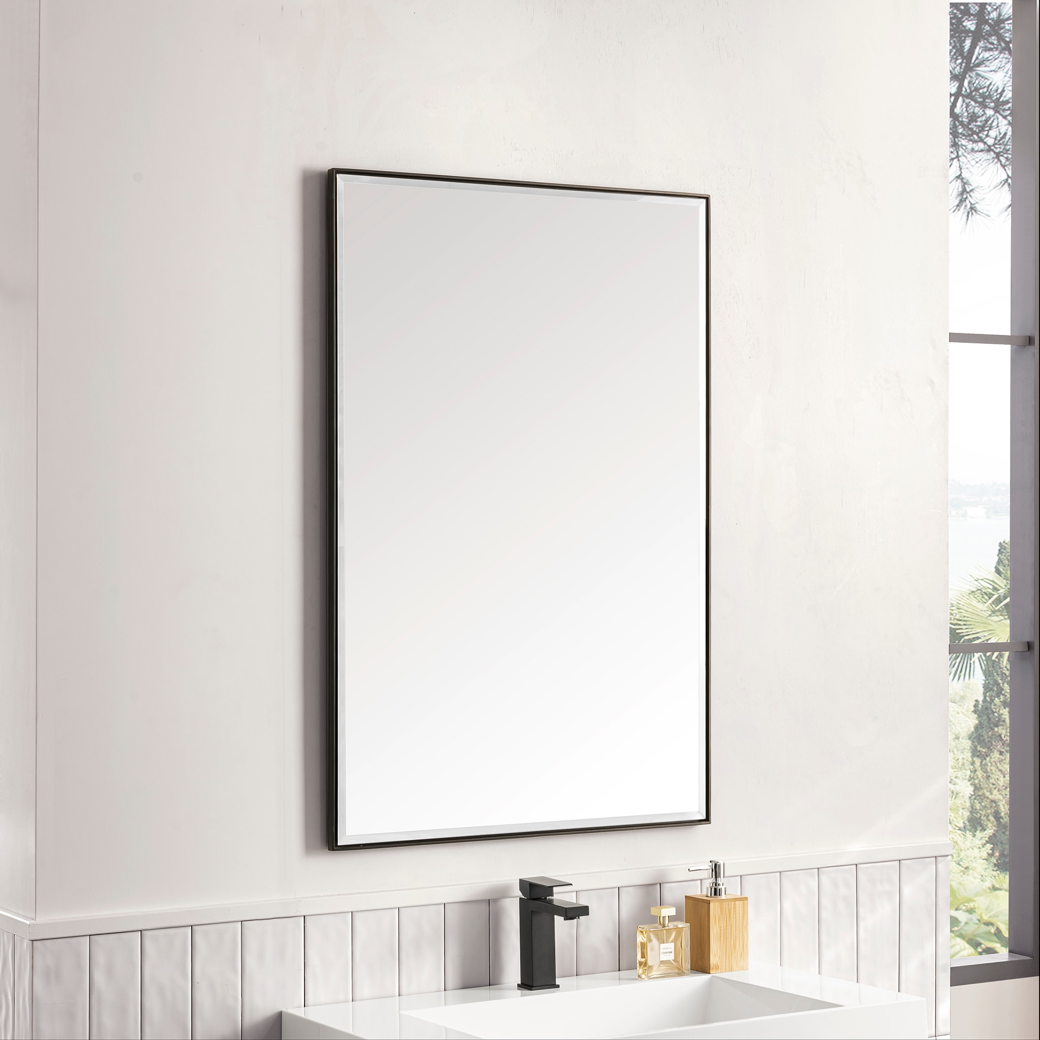 James Martin Vanities Rohe 26-in x 40-in Bathroom Vanity Mirror (Black ...