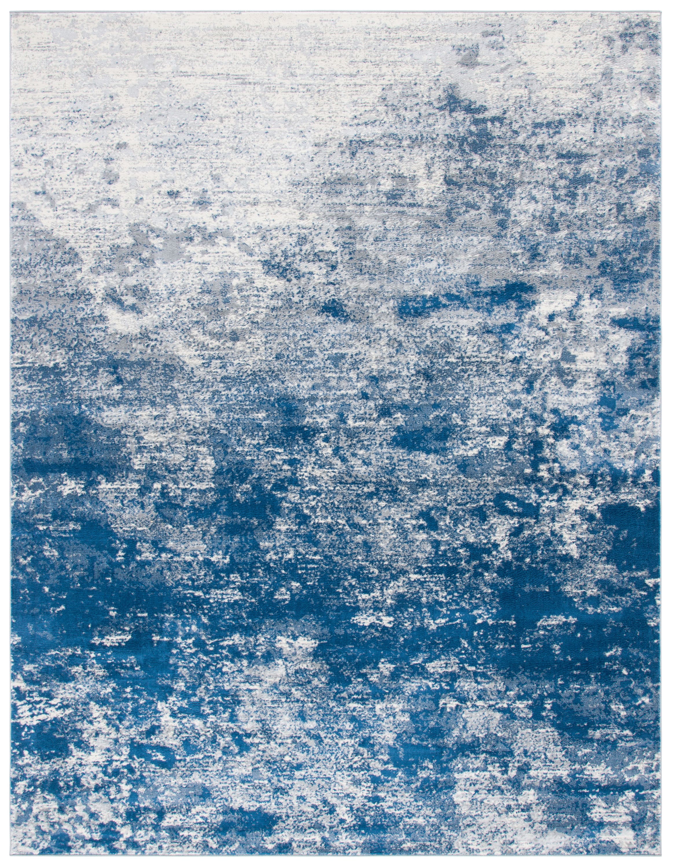 Grey and Navy Abstract 8' x 10' Synthetic Area Rug