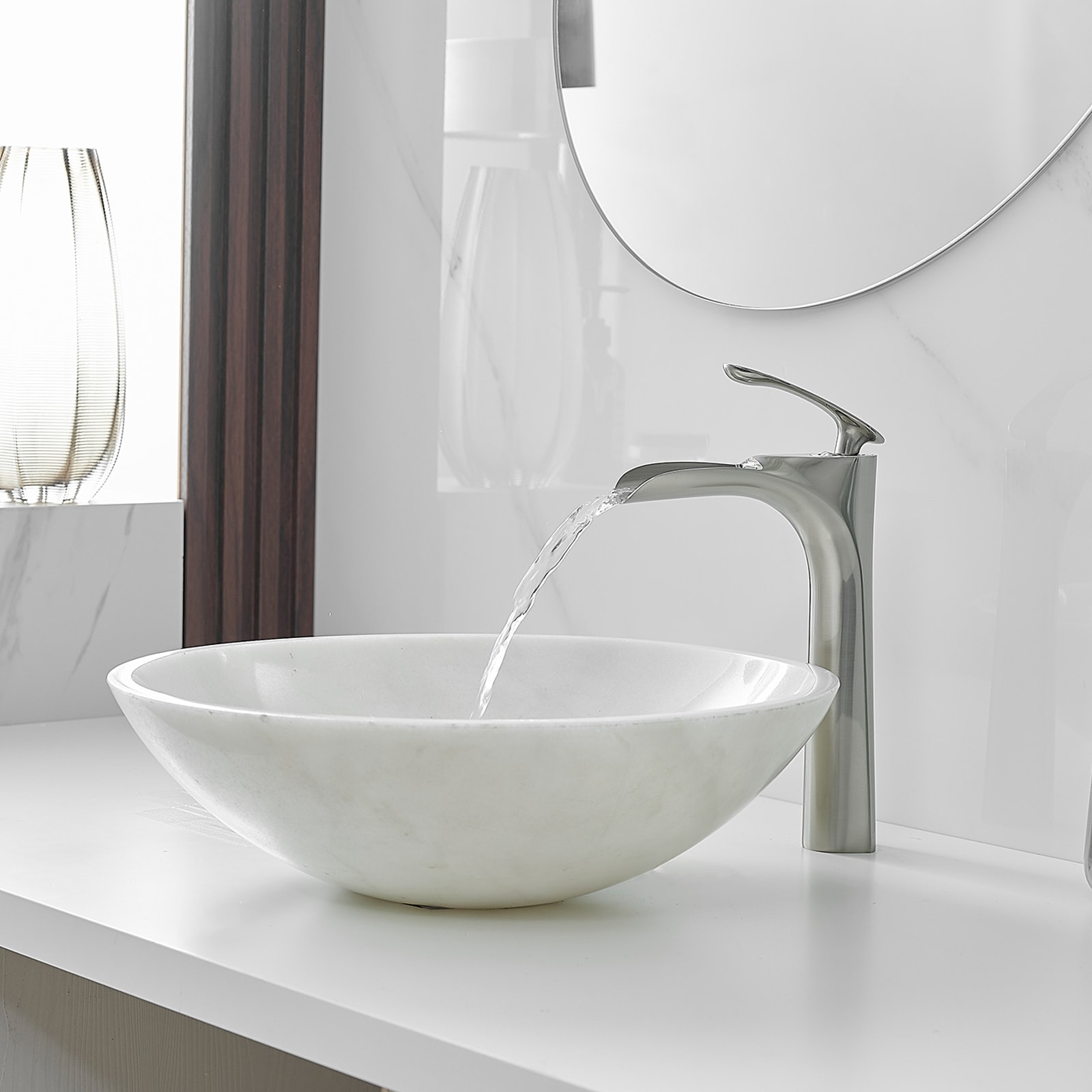 Brushed Nickel Single Handle Vessel Sink Faucet with Drain Assembly