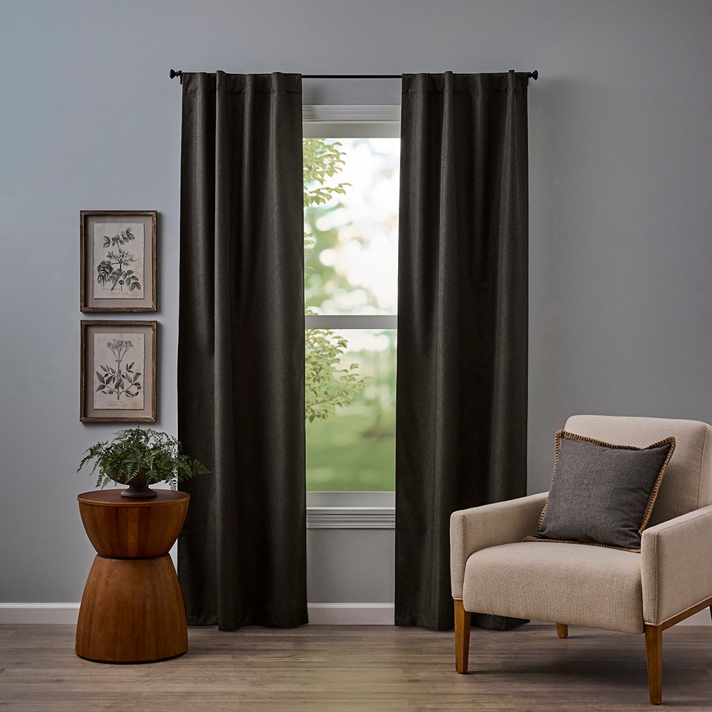 allen + roth X764.34584ZBG/2 84-in Charcoal Room darkening Thermal lined Back tab/Pinch pleat/Rod pocket Curtain panel pair