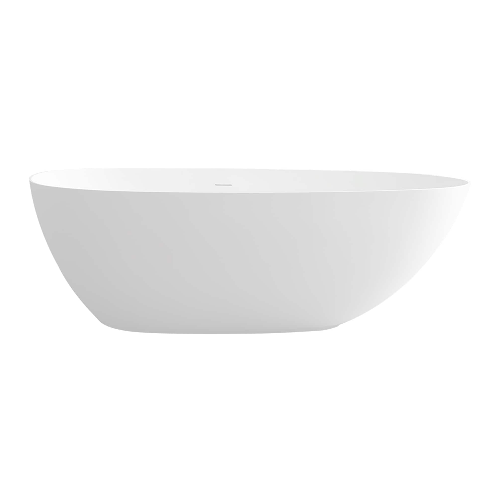 Clihome TC-326-BL Bathtubs 30.71-in x 58.95-in White Solid surface Oval Freestanding Soaking bathtub with Drain ( Center Drain )