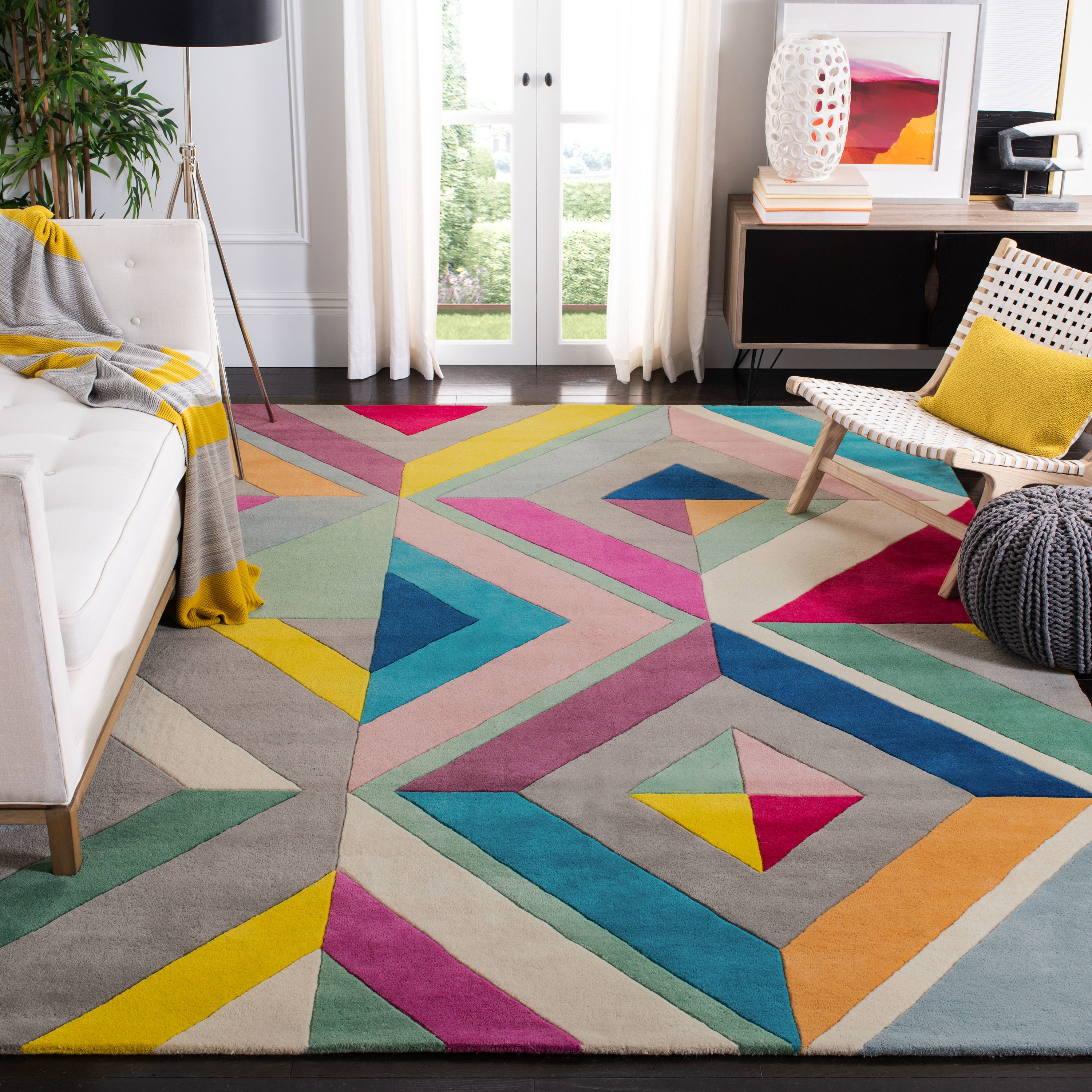 Art Deco Geometric Hand Tufted Wool Rug in Gray - 4' x 6'