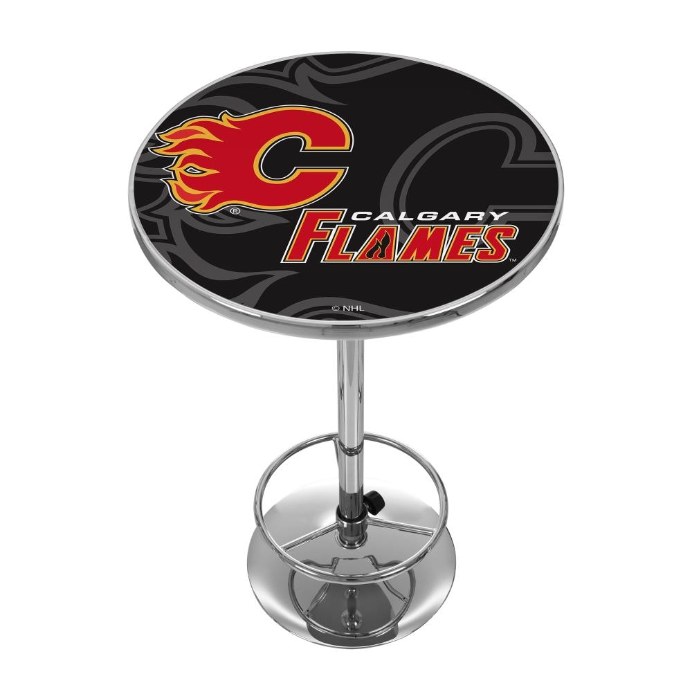 Trademark Gameroom NHL2000-CF-WM Calgary Flames Pub Tables Chrome Round Traditional Bar Table, Composite with Metal Pedestal Base 27.375-in L x 42-in H