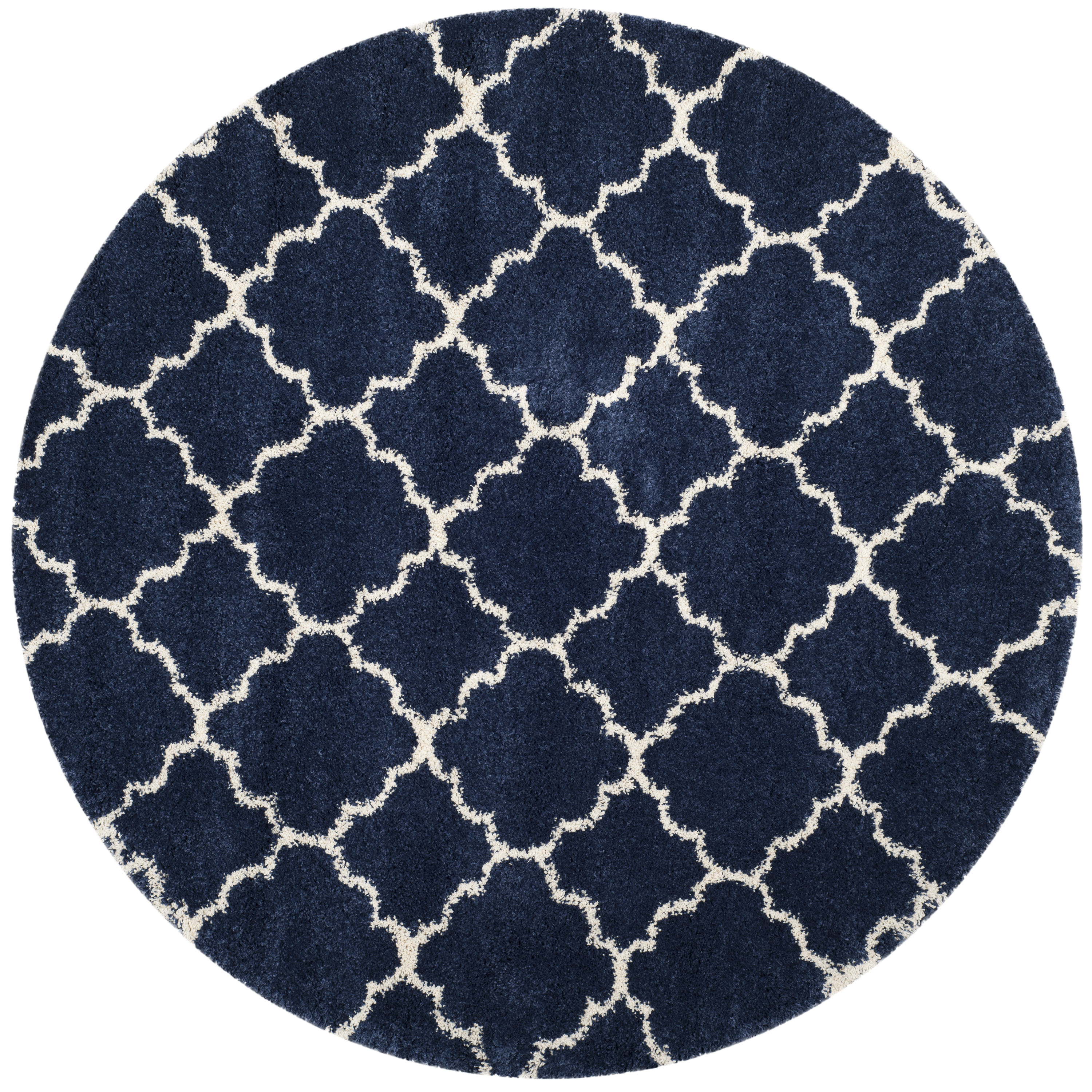 Safavieh SGH282C-7R Hudson Theron Shag 7 x 7 (ft) Loomed Polypropylene Navy/Ivory Round Indoor Trellis Area rug