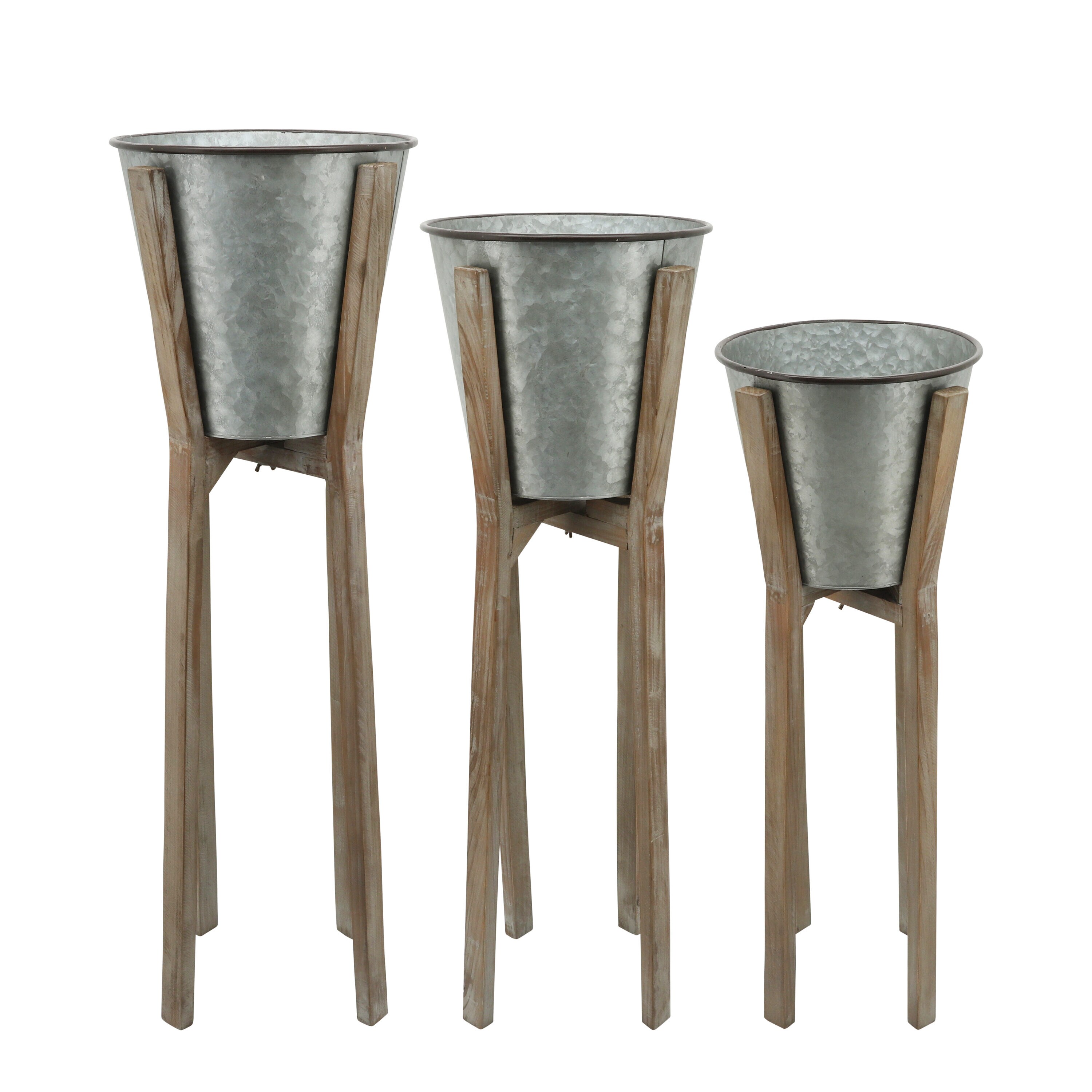 Sagebrook Home 16321 Round 13-in W x 35-in H Gray Metal Indoor/Outdoor Planter